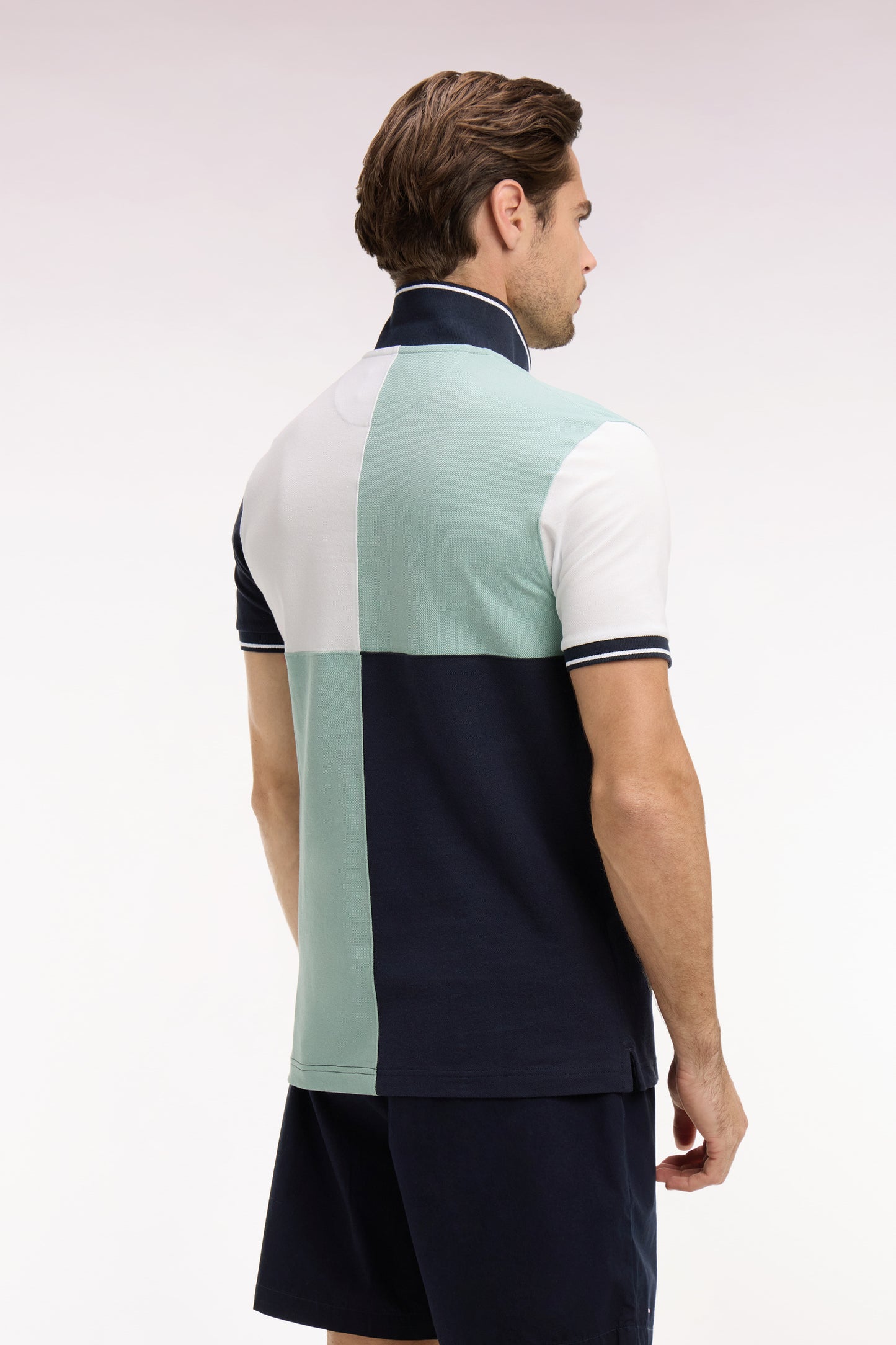 Polo à manches courtes en coton vert d'eau à cadrans coupe regular