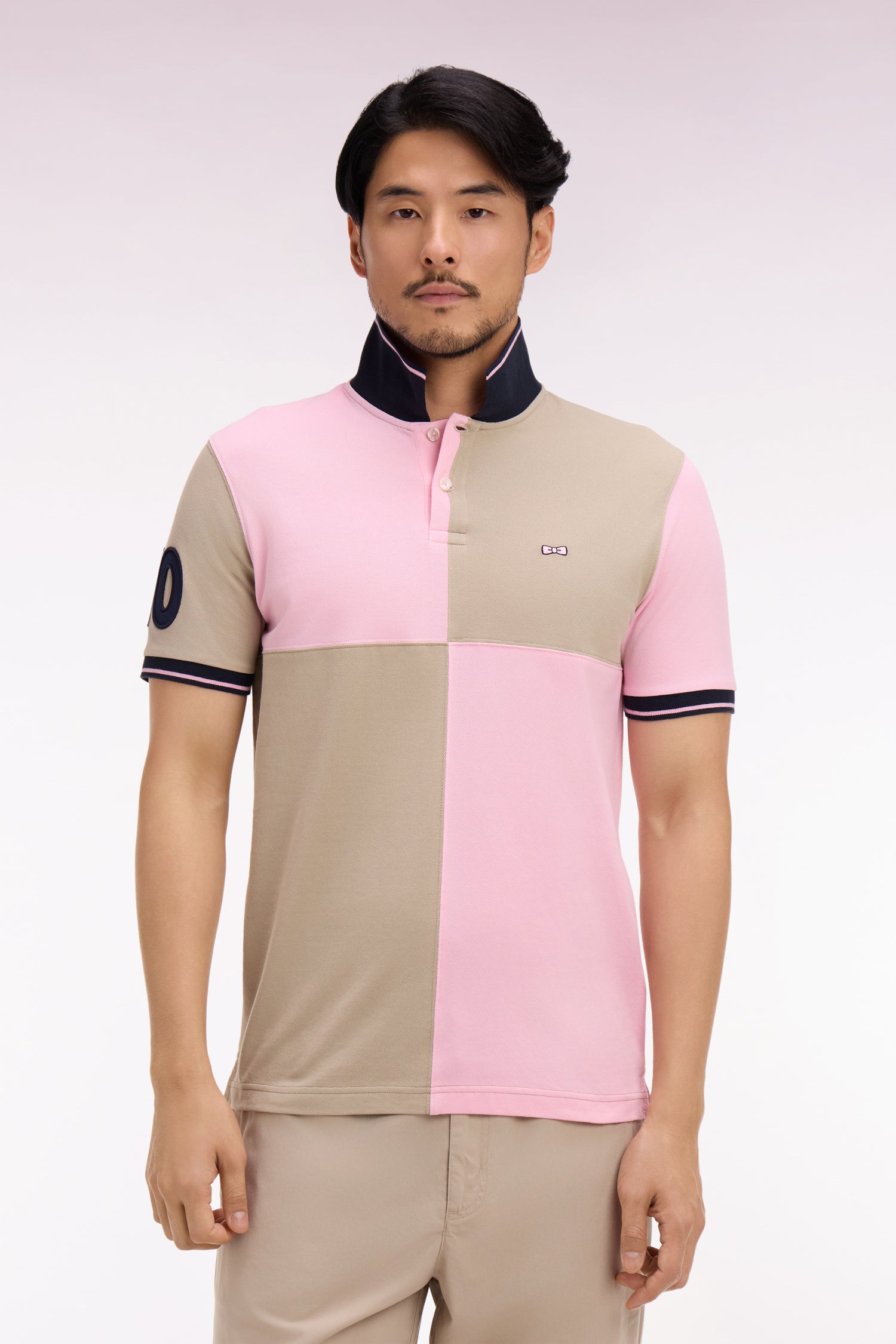 Polo à manches courtes en coton beige et rose à cadrans coupe regular