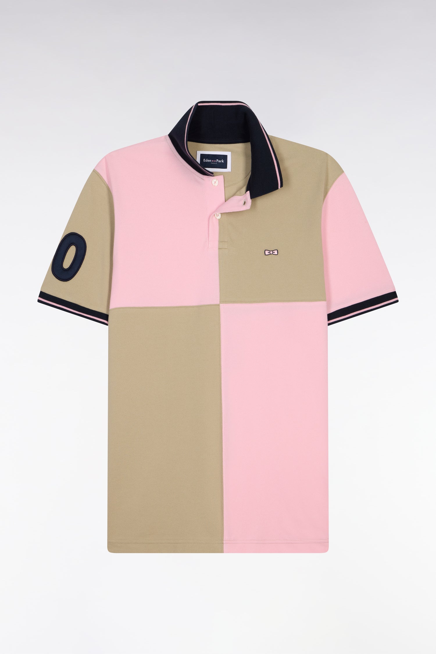 Polo à manches courtes en coton beige et rose à cadrans coupe regular