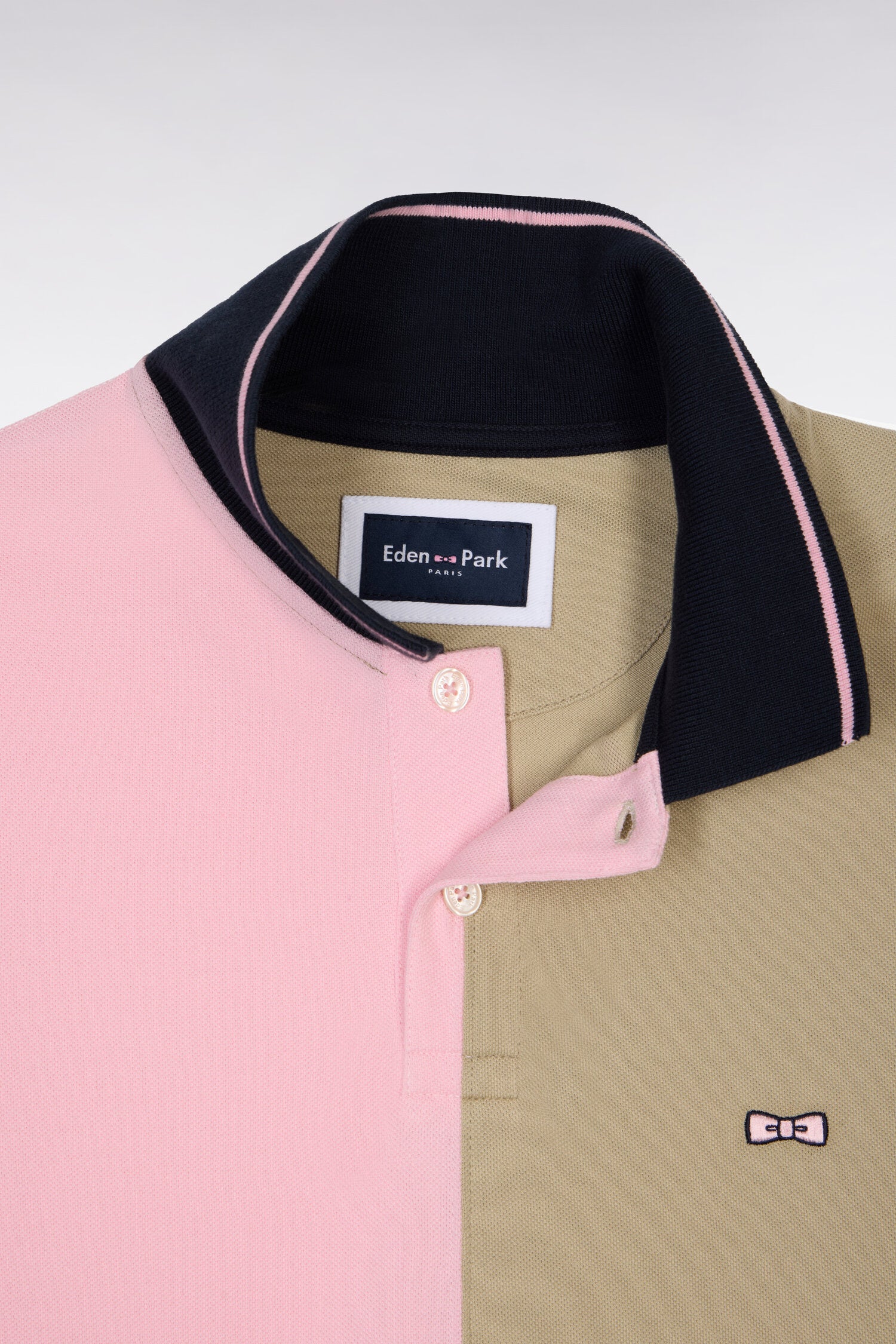 Polo à manches courtes en coton beige et rose à cadrans coupe regular