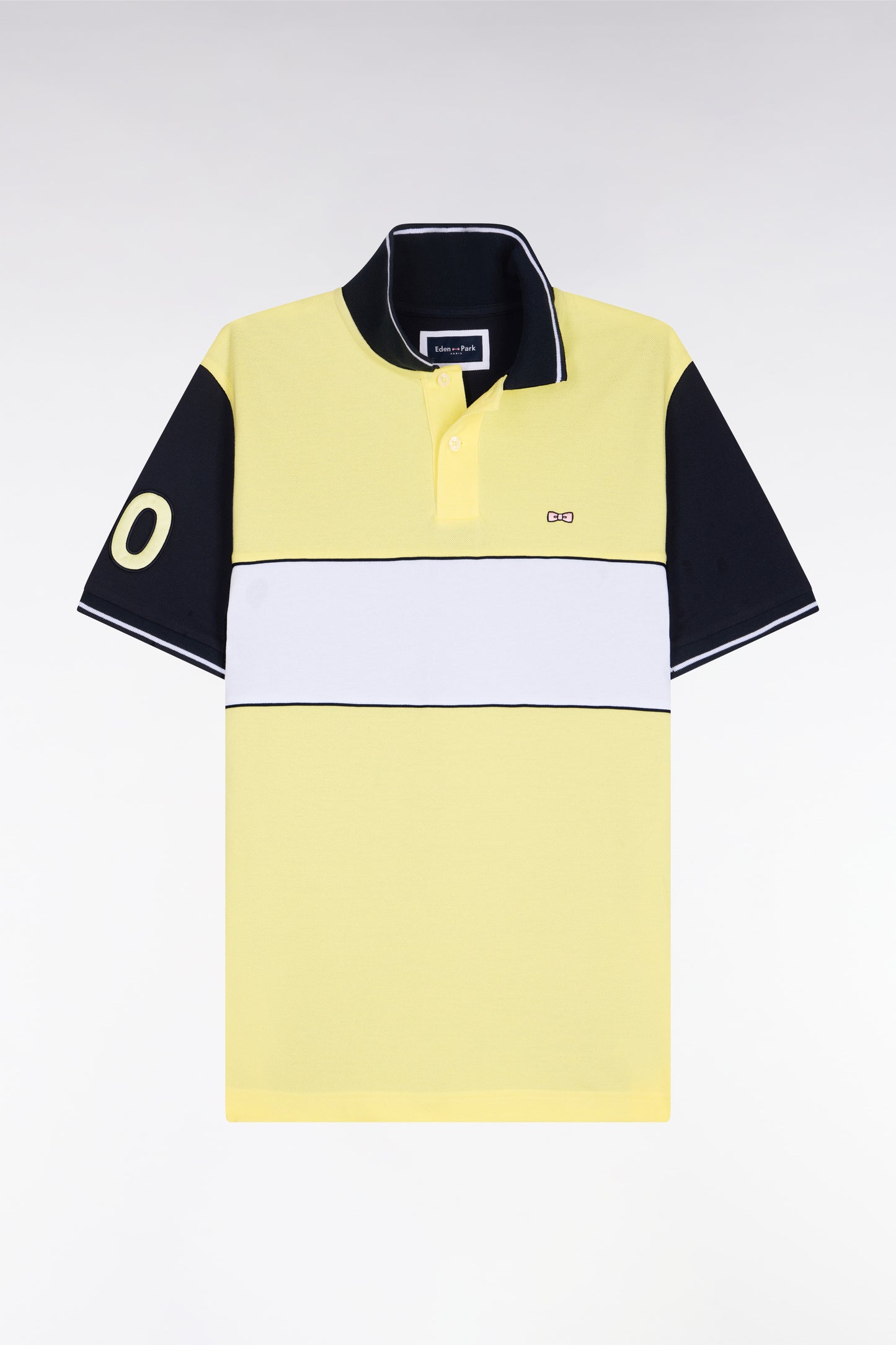 Polo à manches courtes en coton jaune clair et marine coupe regular