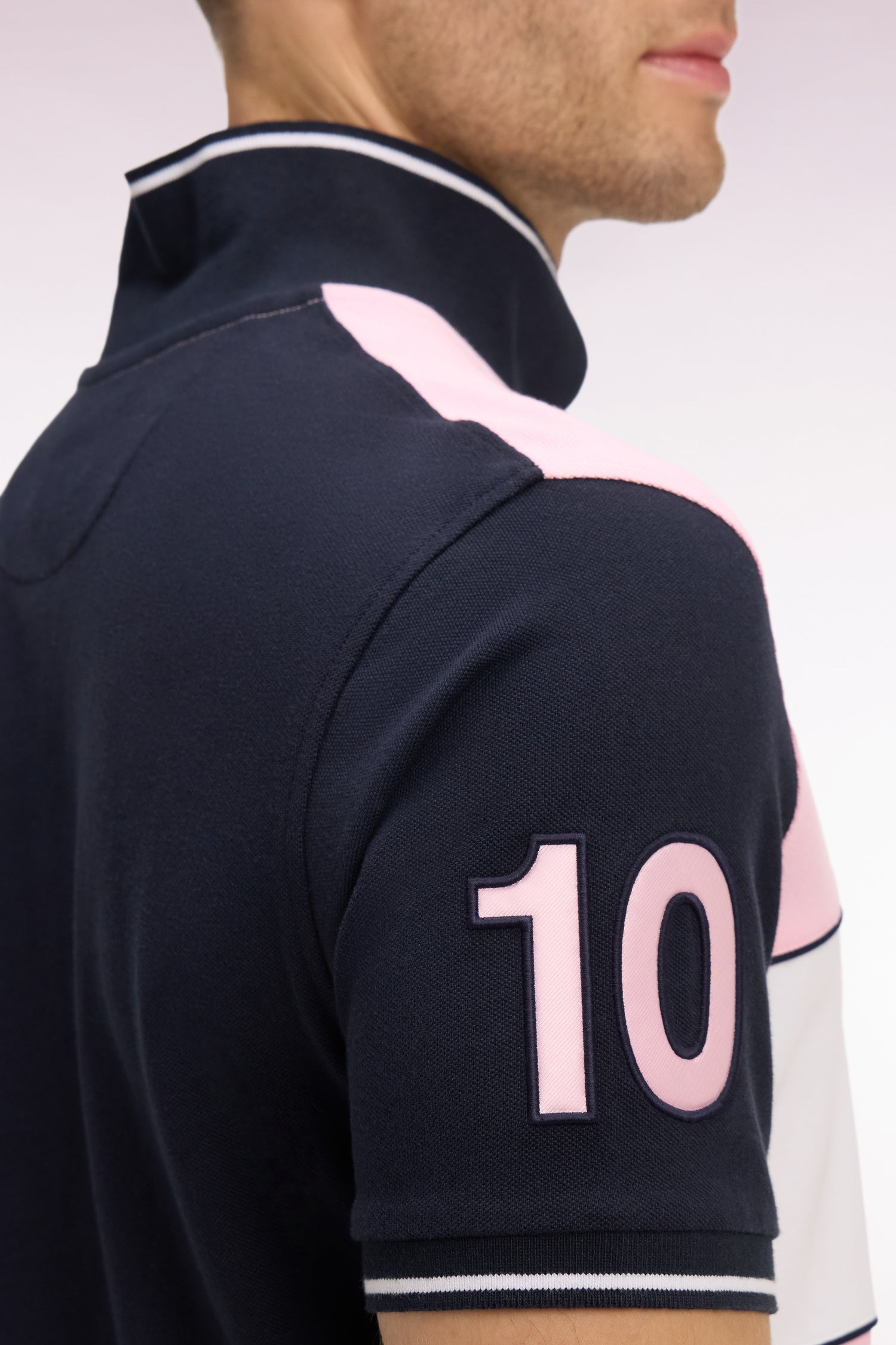 Polo à manches courtes en coton rose et marine coupe regular