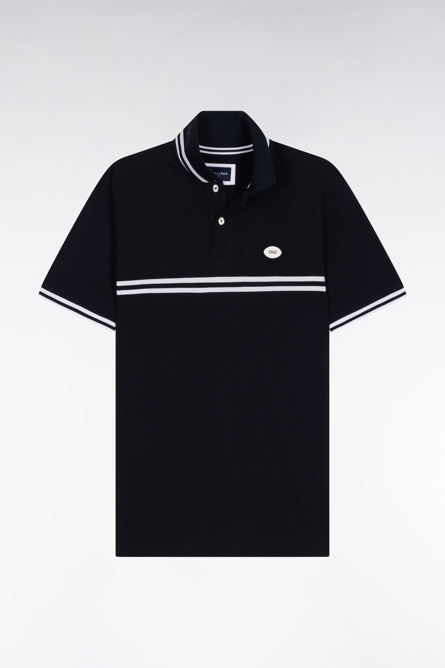 Polo à manches courtes en coton marine à rayures blanches coupe regular