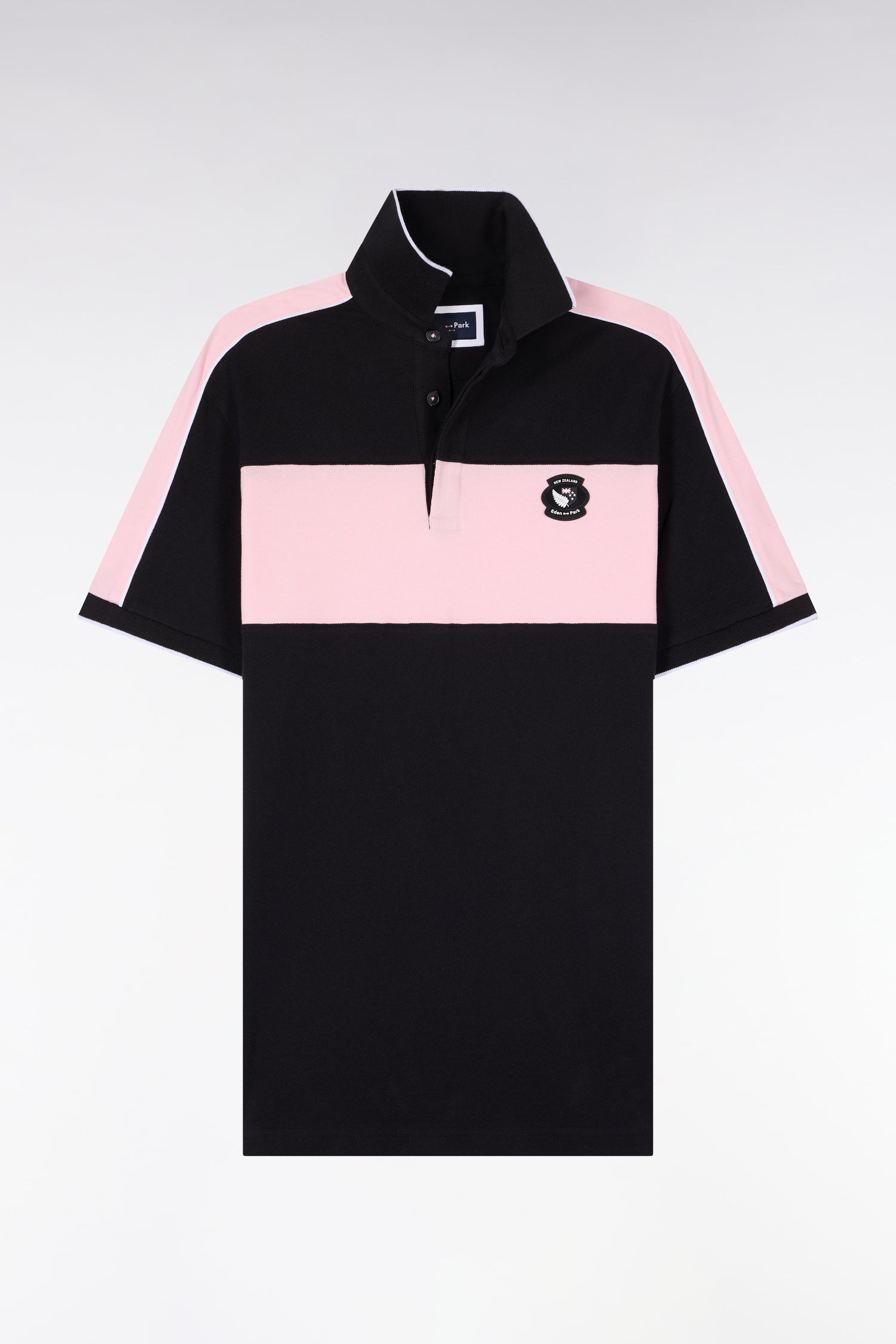 Polo à manches courtes en coton noir et rose New Zealand coupe regular