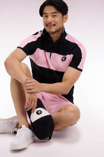 Regular fit black and pink New Zealand cotton short-sleeved polo