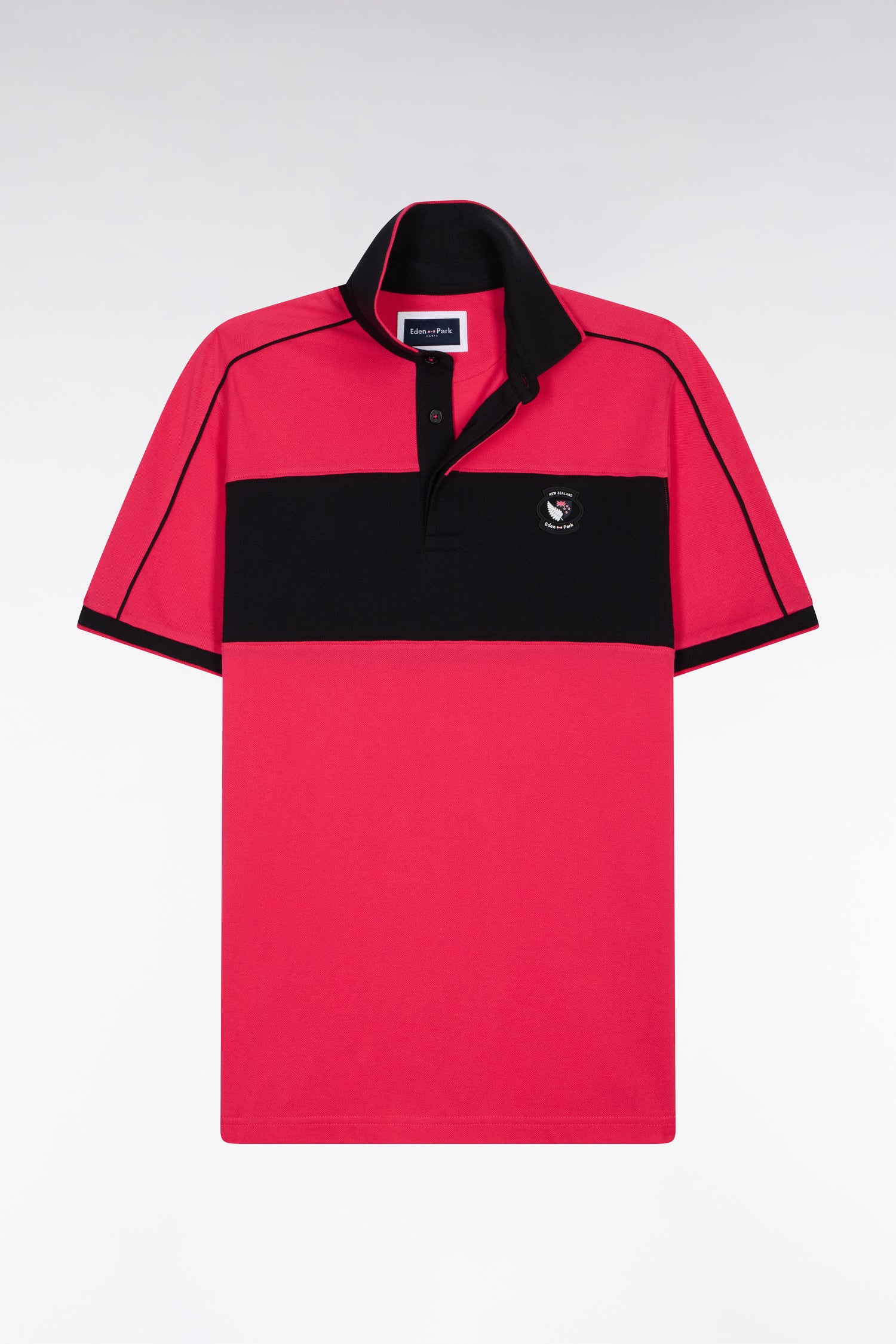 Polo à manches courtes en coton fuchsia et noir New Zealand coupe regular