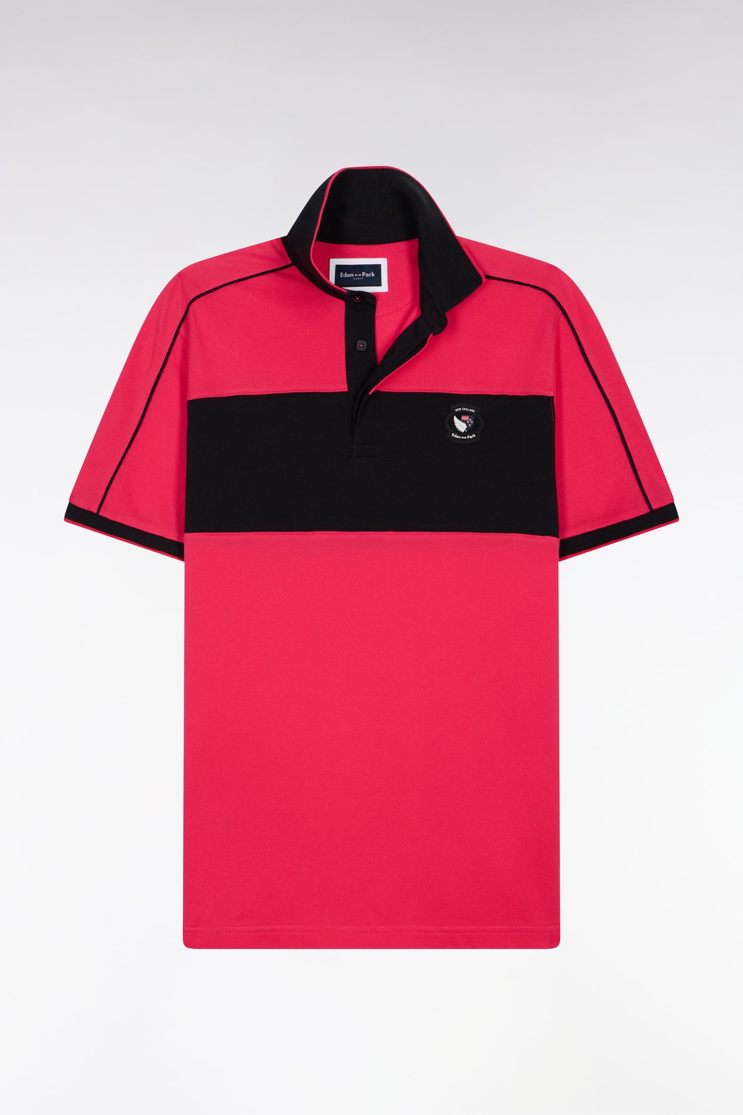 Polo à manches courtes en coton fuchsia et noir New Zealand coupe regular