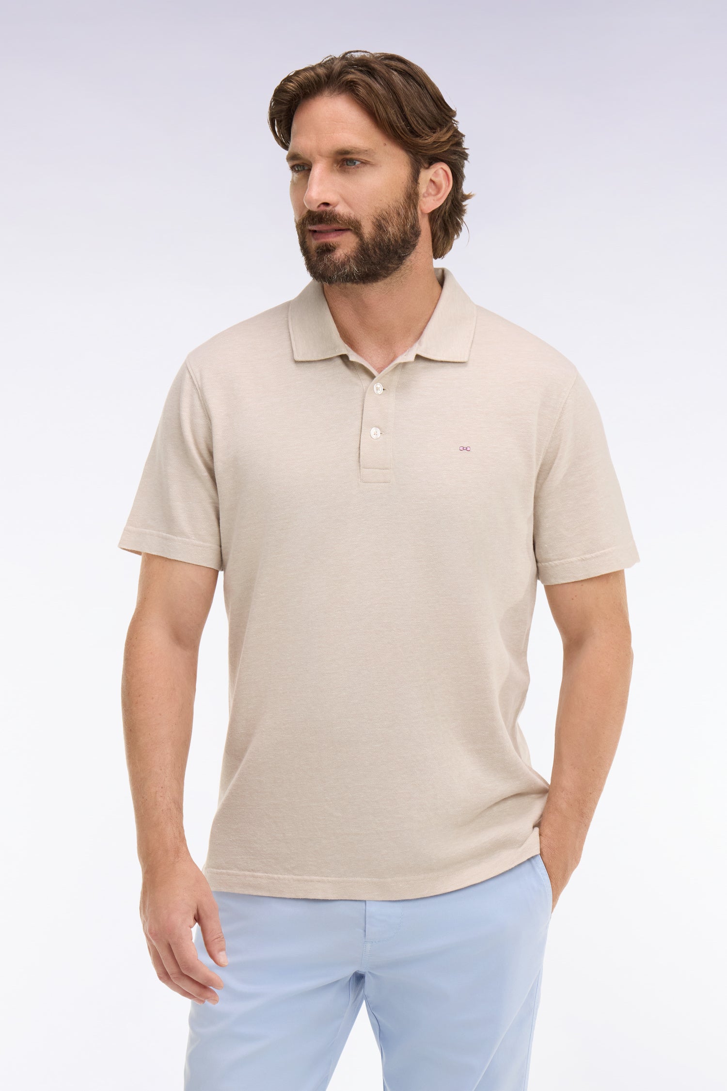 short-sleeved polo shirt in Oxford ecru Regular fit