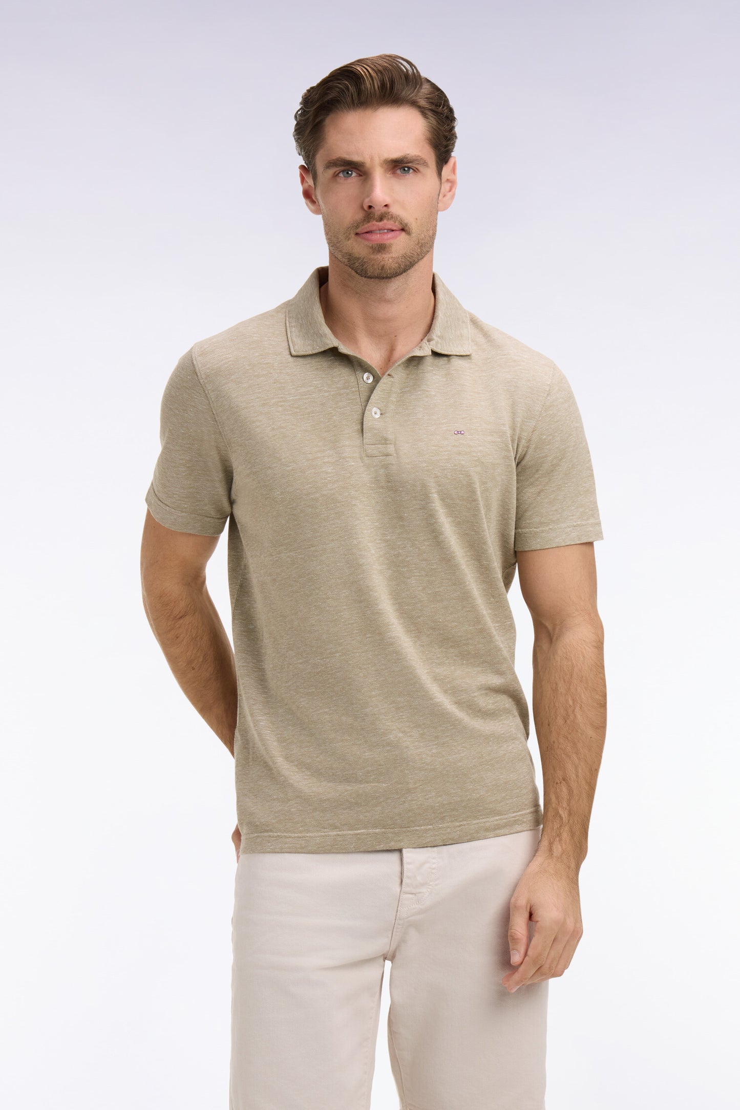 Polo à manches courtes en Oxford beige coupe regular