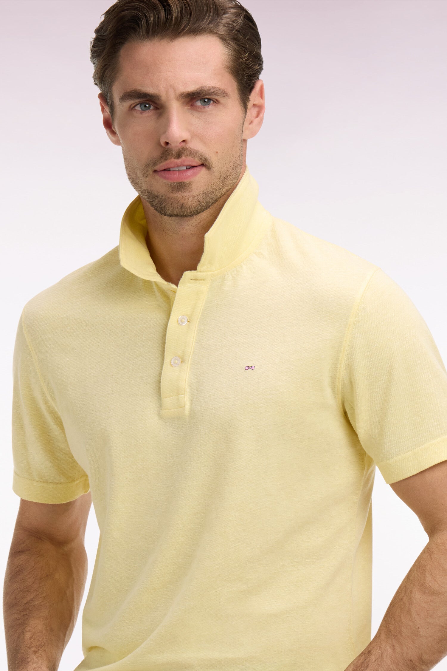 Kurzarm-Poloshirt aus Oxford gelb Regular-Passform