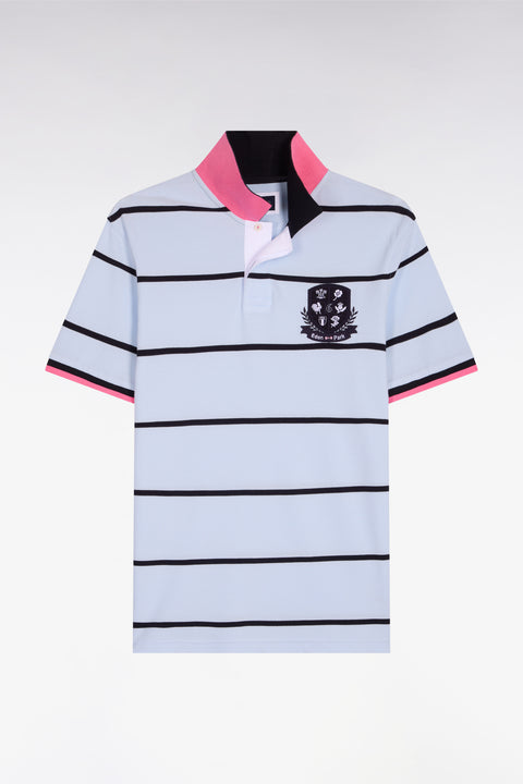 6 Nations short-sleeved polo shirt in regular-fit striped sky cotton - Image 2
