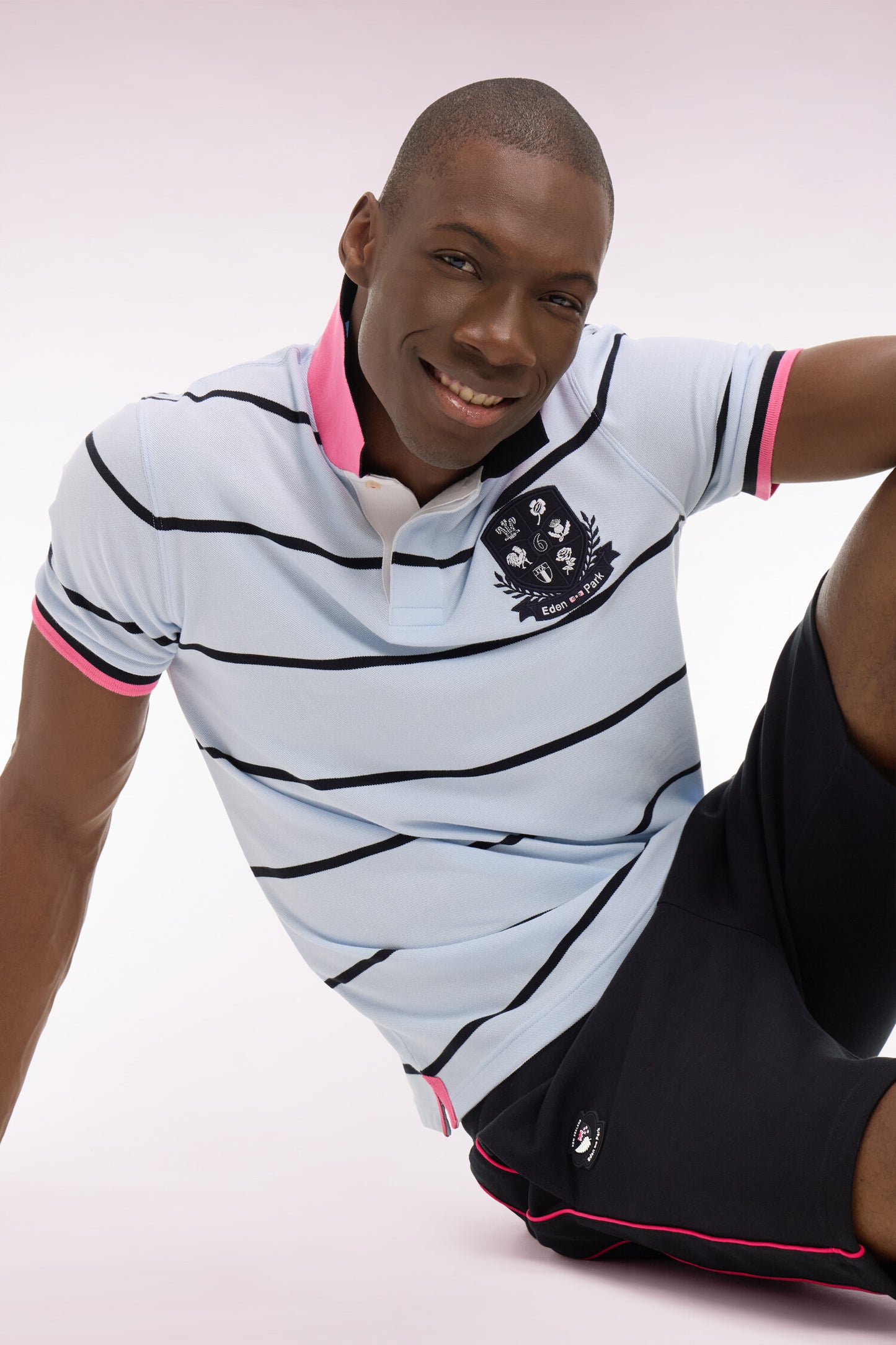 6 Nations short-sleeved polo shirt in regular-fit striped sky cotton
