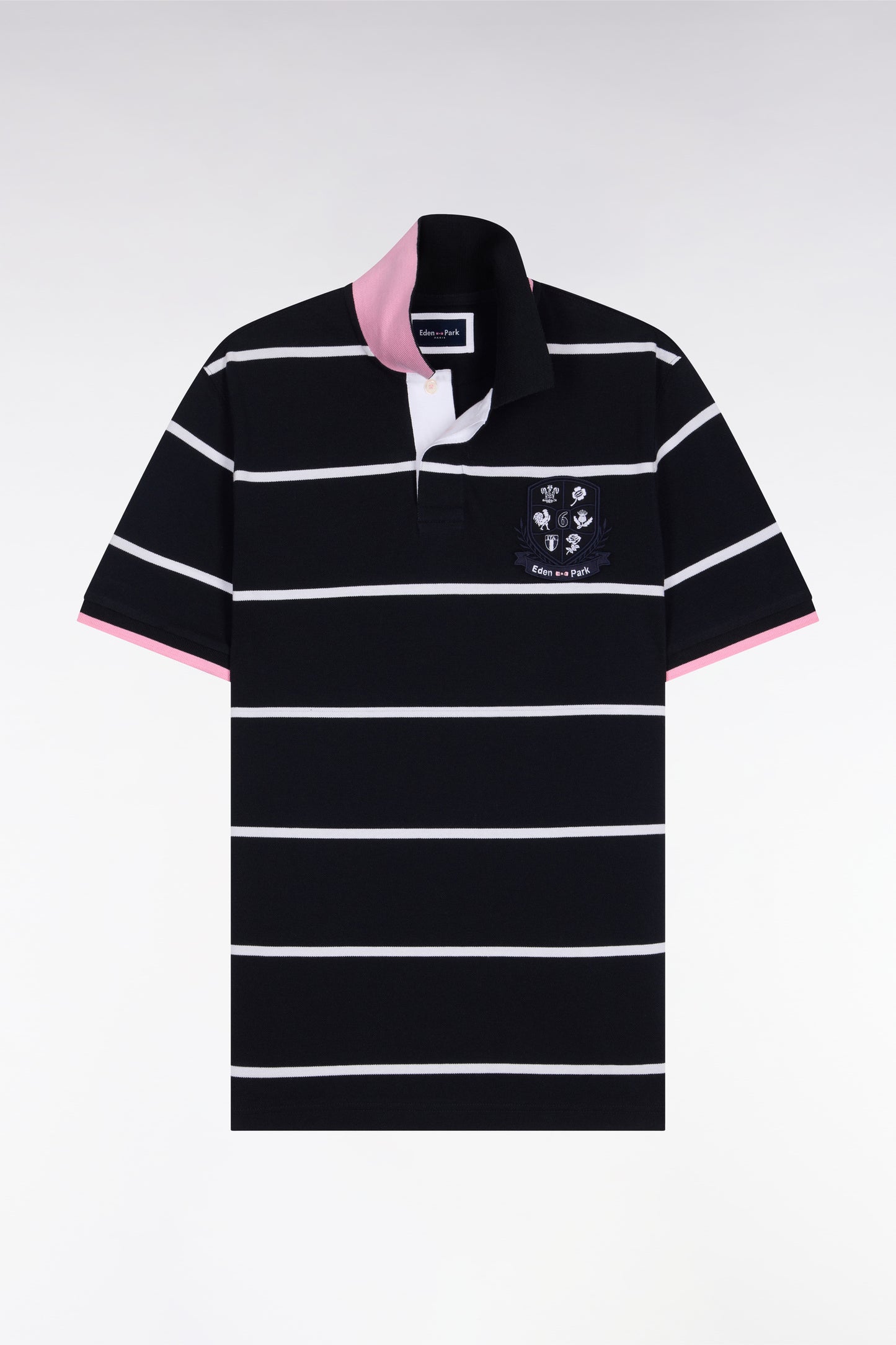 Polo à manches courtes 6 Nations en coton marine rayé coupe regular