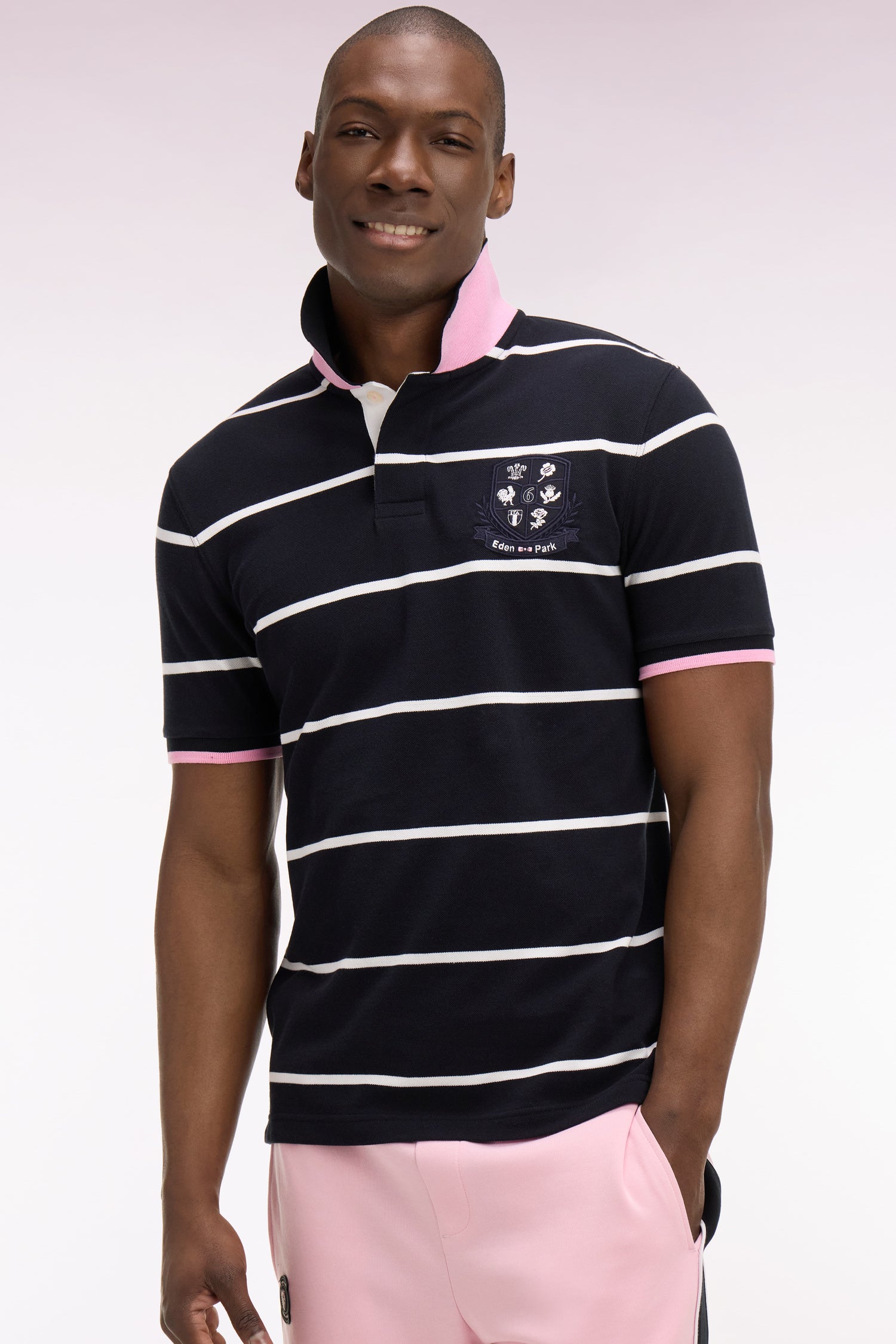 Polo à manches courtes 6 Nations en coton marine rayé coupe regular