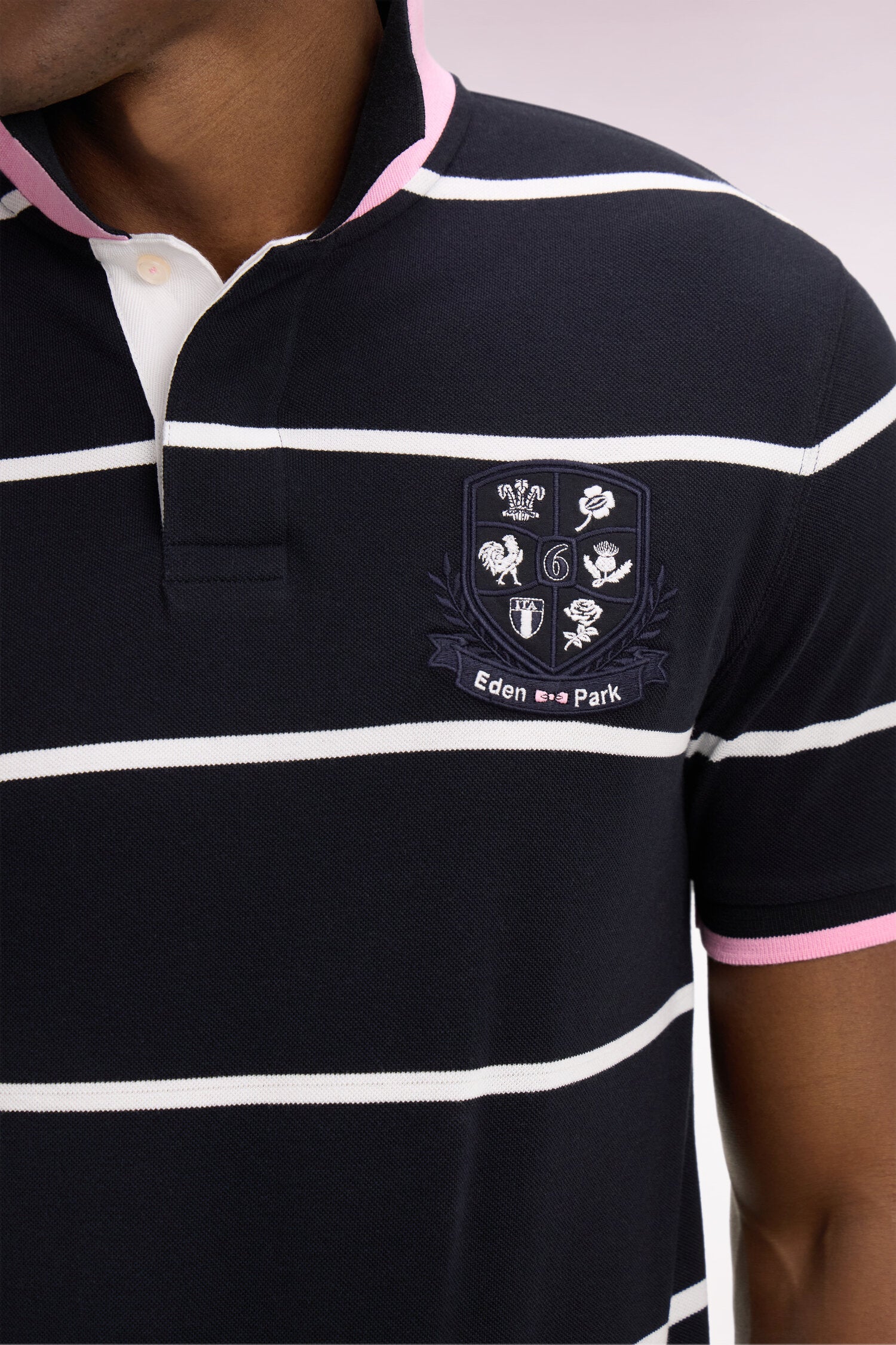 Polo à manches courtes 6 Nations en coton marine rayé coupe regular
