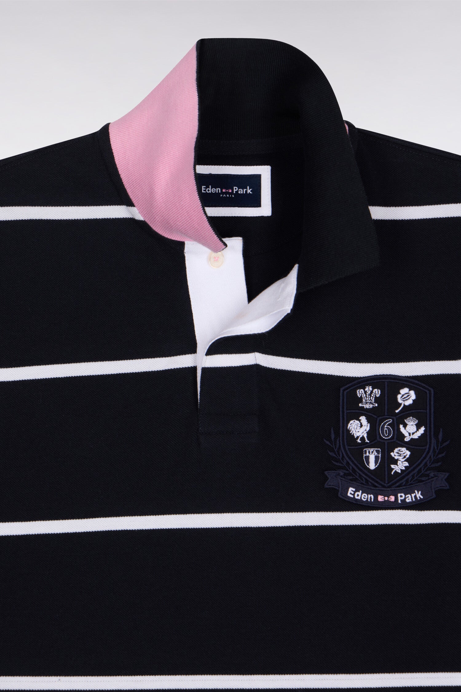 Polo à manches courtes 6 Nations en coton marine rayé coupe regular