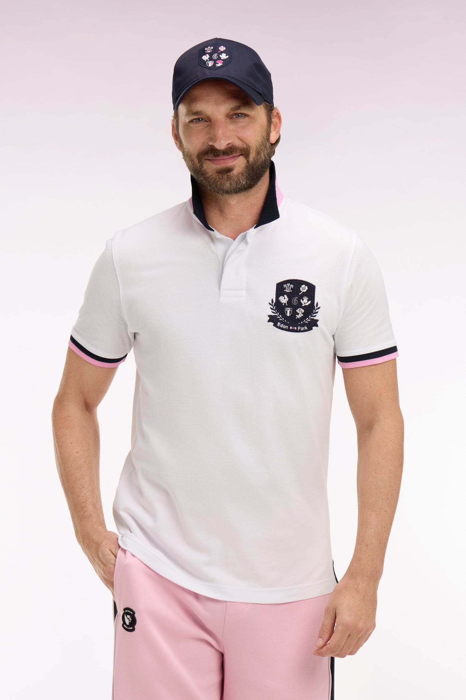 Polo à manches courtes 6 Nations en piqué coton blanc
