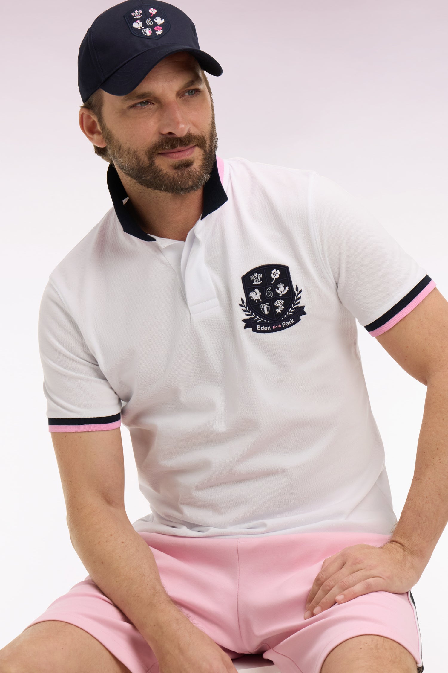 Polo à manches courtes 6 Nations en piqué coton blanc
