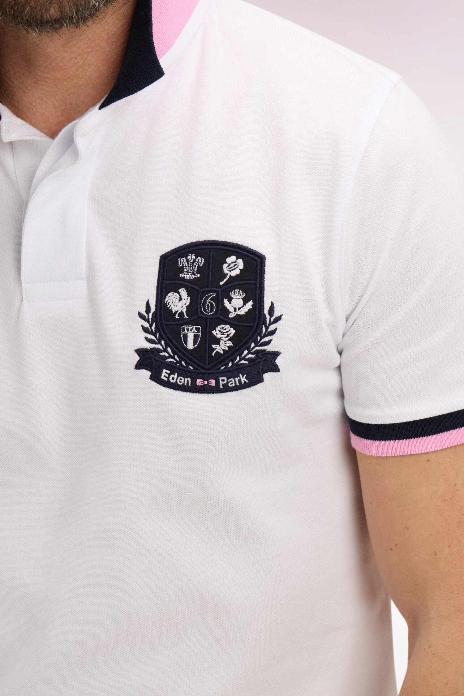 Polo à manches courtes 6 Nations en piqué coton blanc