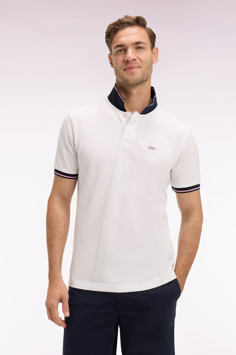 Polo à manches courtes en piqué coton blanc broderie marine - Image 3