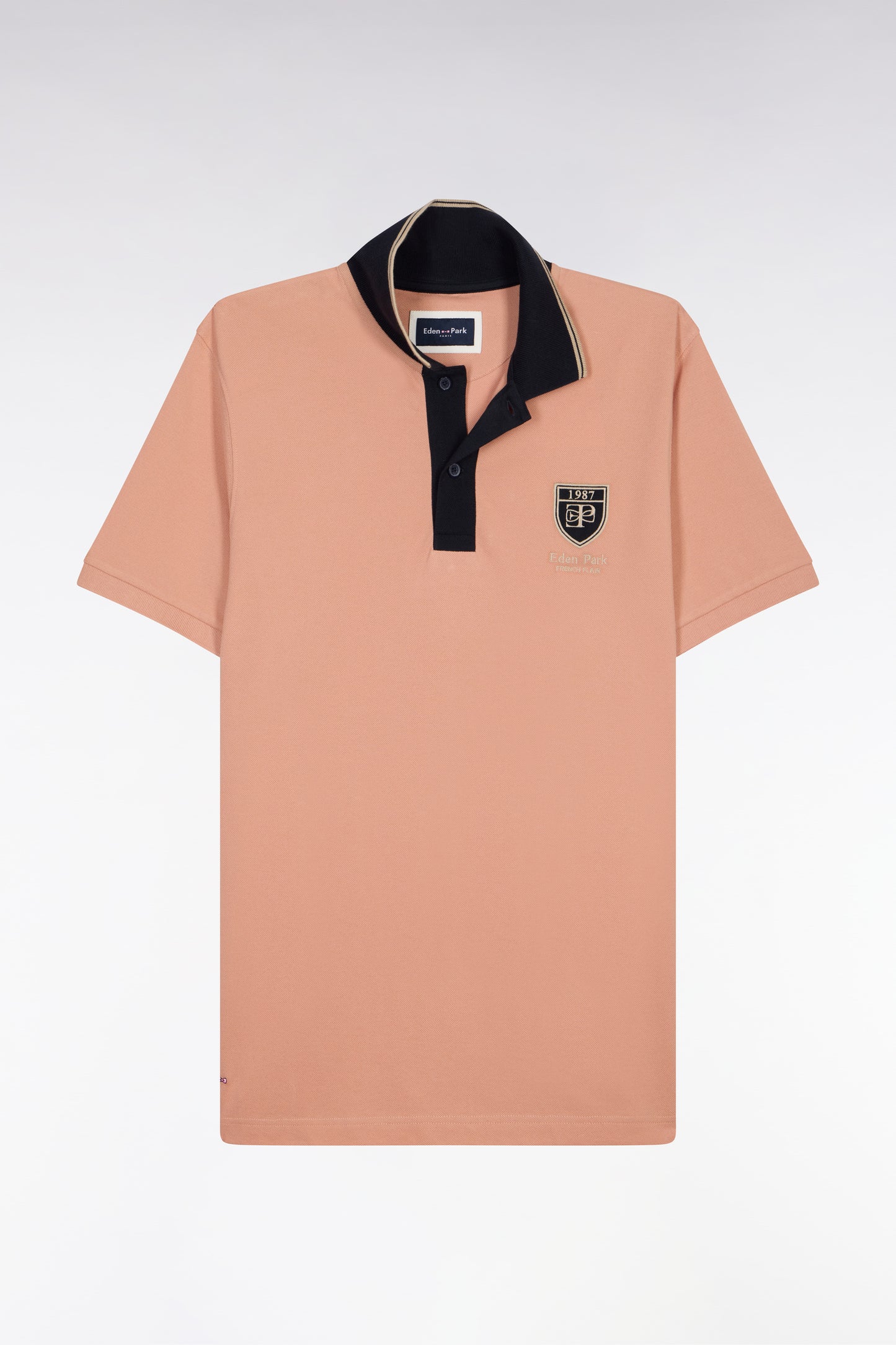 Polo à manches courtes en piqué coton saumon écusson EP