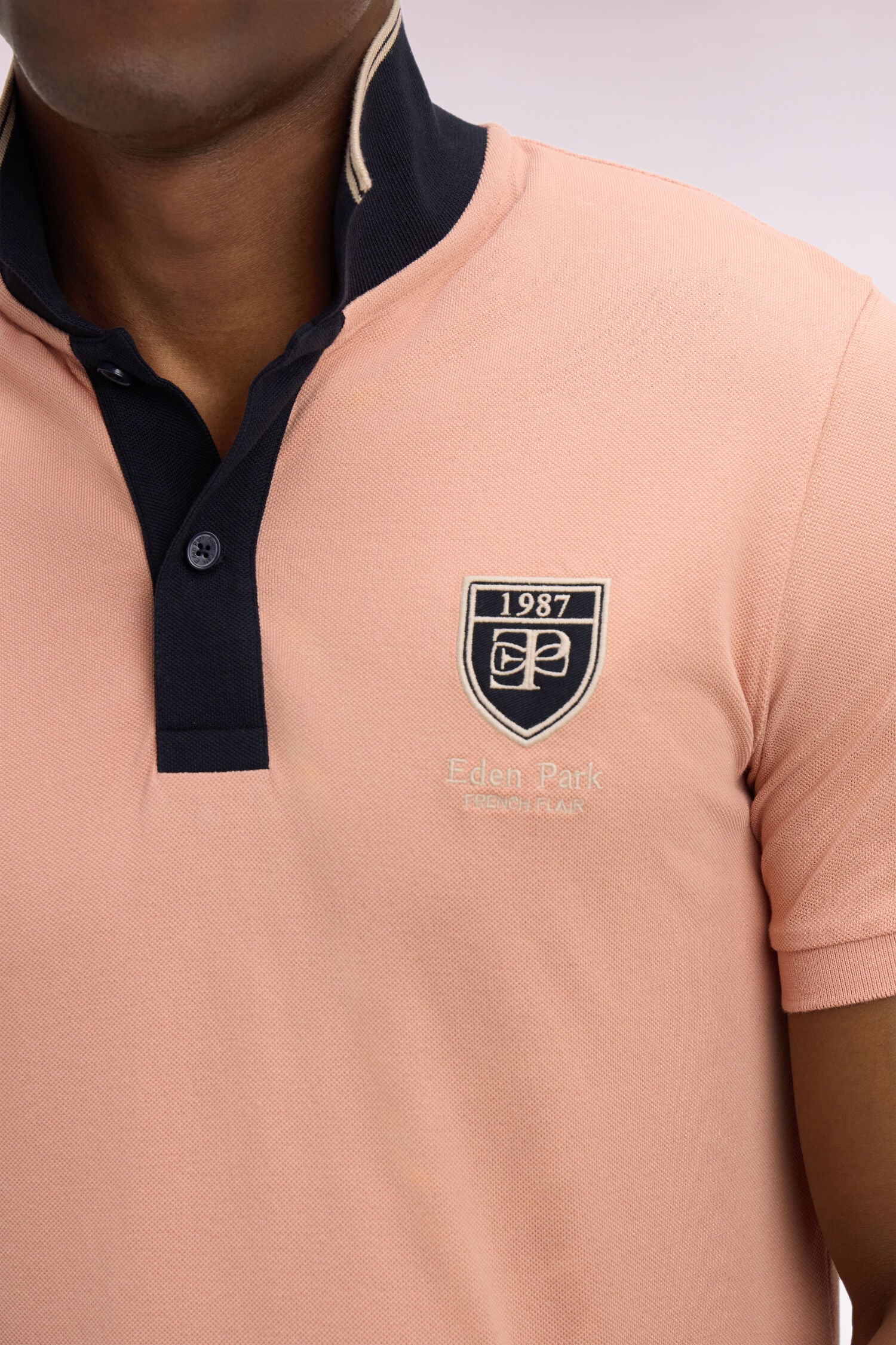 Kurzarm-Poloshirt aus Baumwollpiqué saumon Aufnäher EP