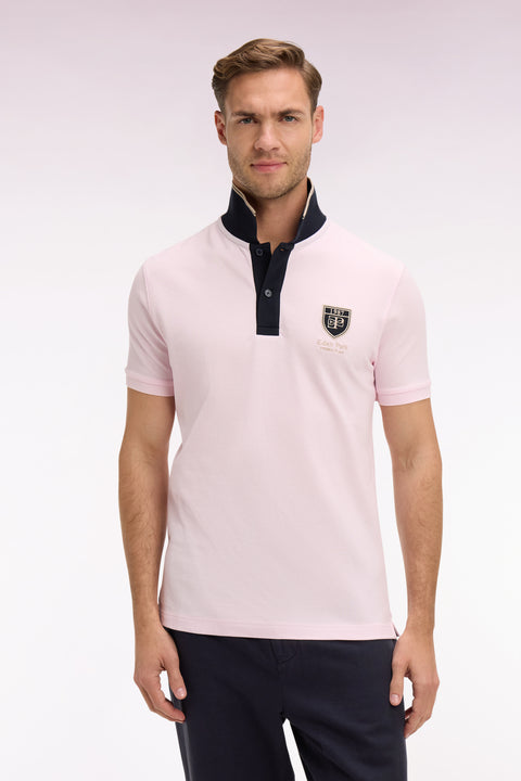 Polo à manches courtes en piqué coton rose écusson EP - Image 3