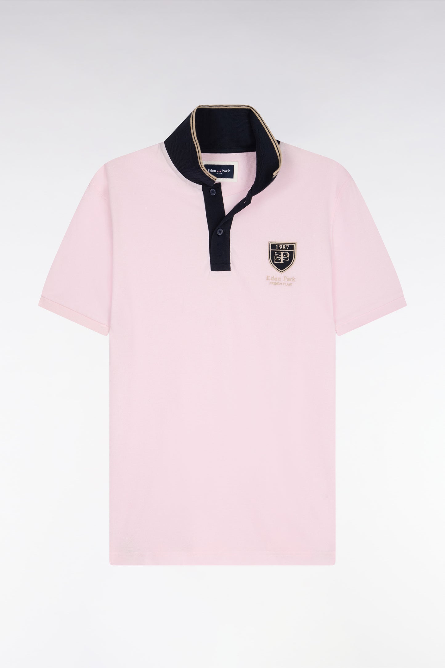 Polo à manches courtes en piqué coton rose écusson EP
