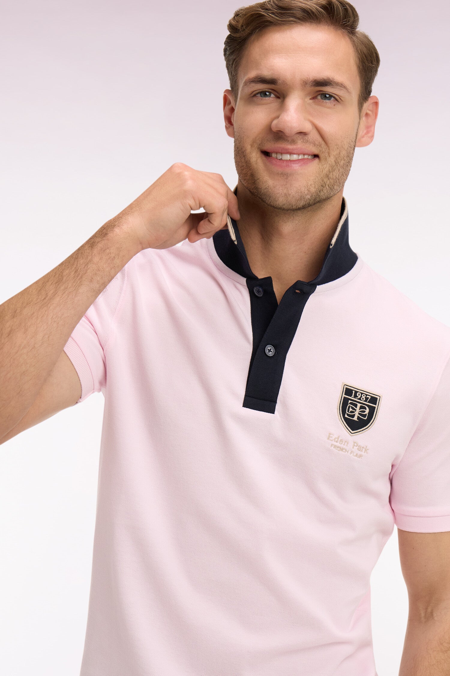 polo a maniche corte in piqué di cotone rosa patch EP