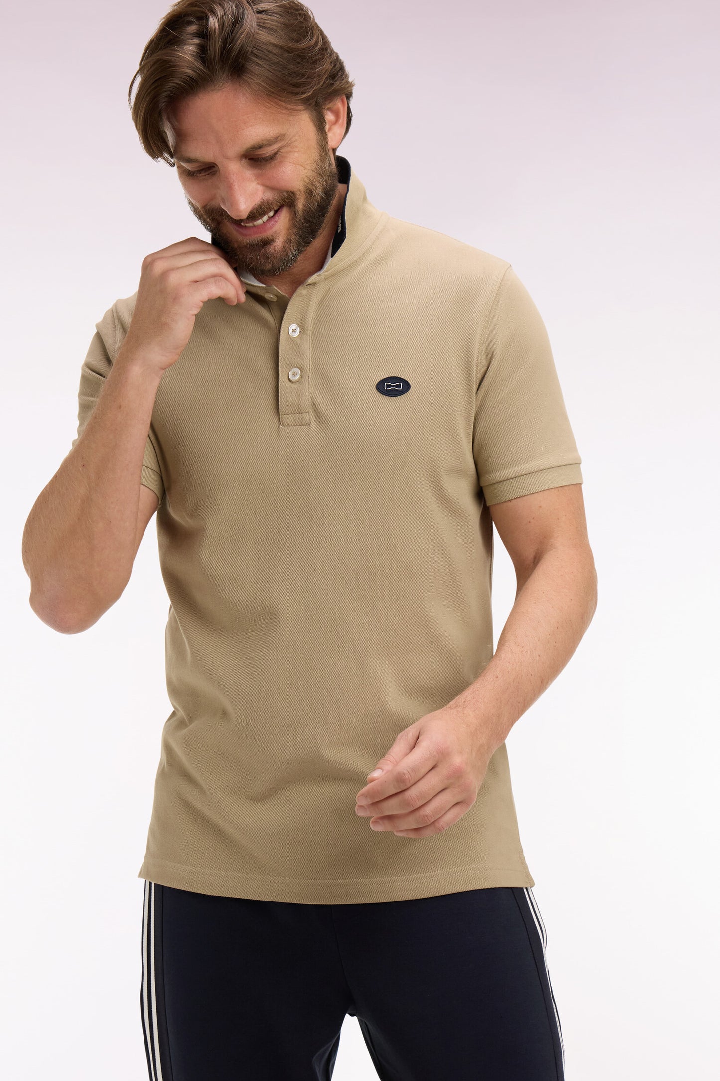 Polo à manches courtes en piqué coton beige coupe regular