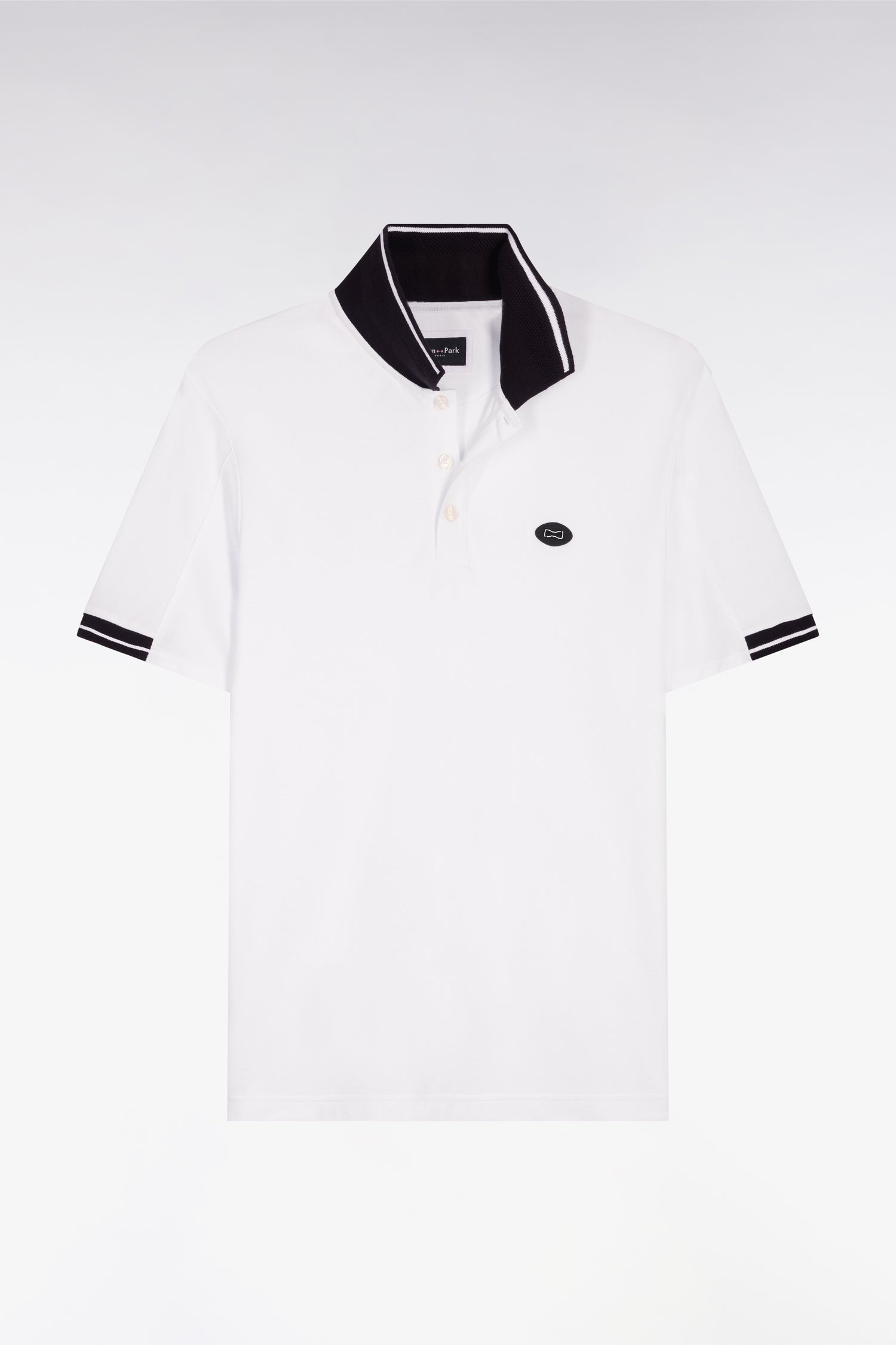 Polo à manches courtes en piqué coton blanc à détails marine