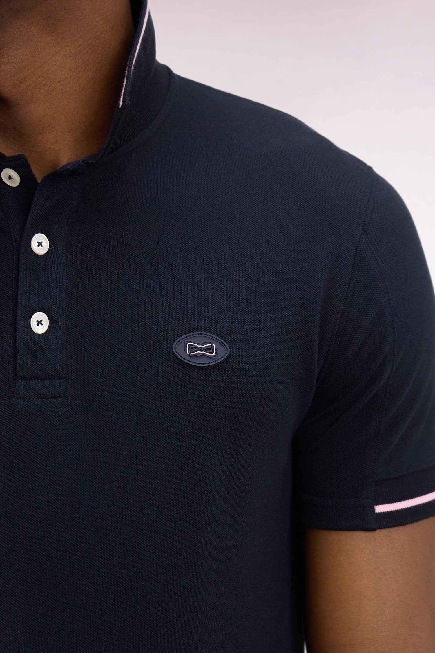 short-sleeved polo shirt in cotton piqué navy