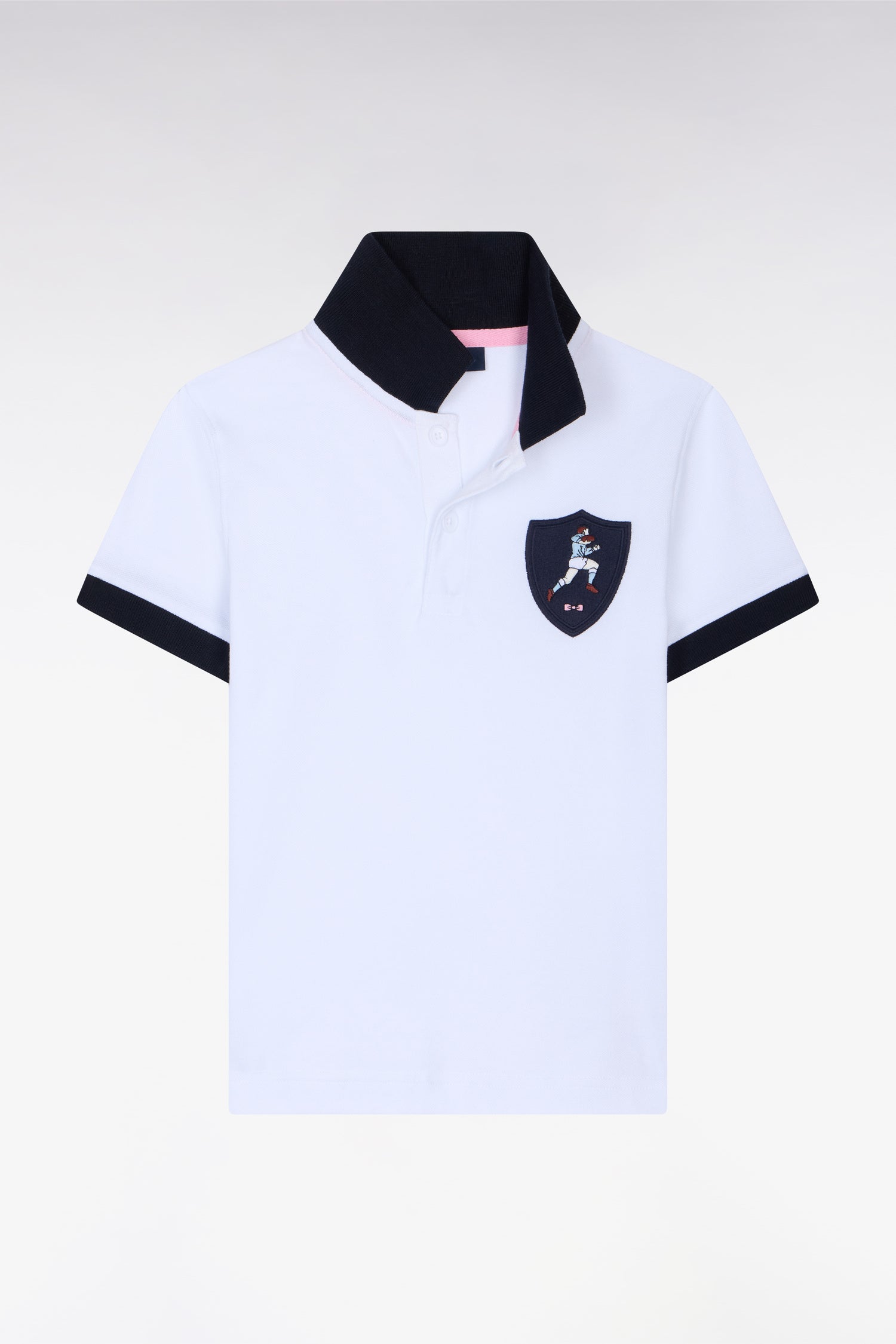 polo a maniche corte in jersey di cotone bianco patch rugby