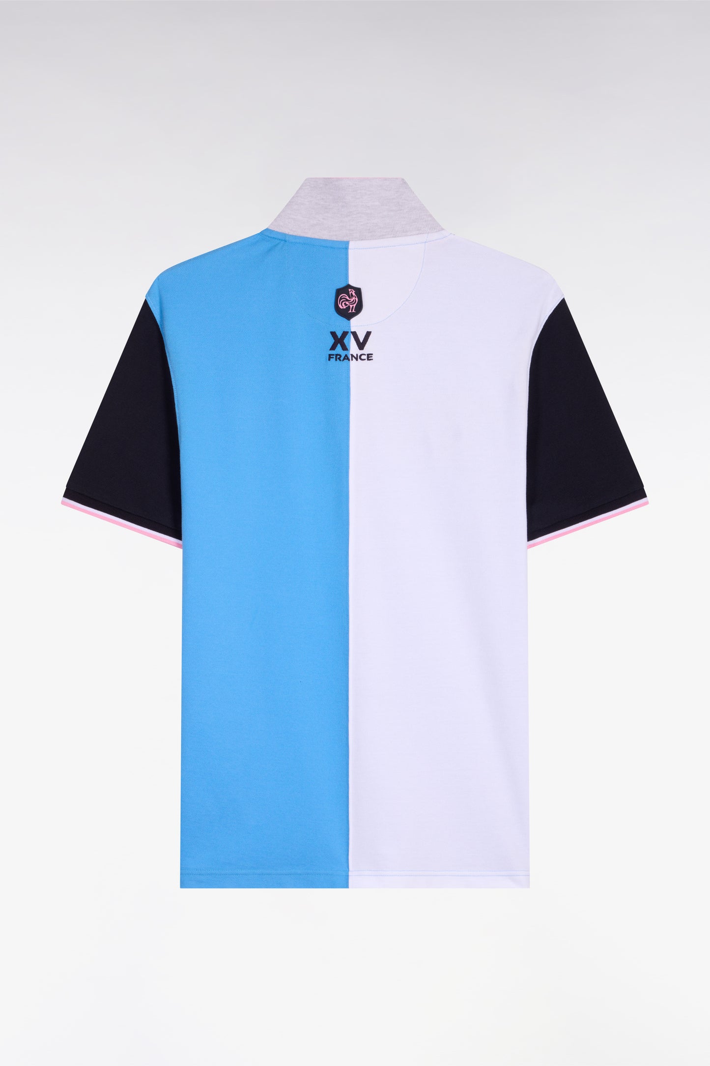 Polo à manches courtes XV de France en coton bleu à découpes verticales