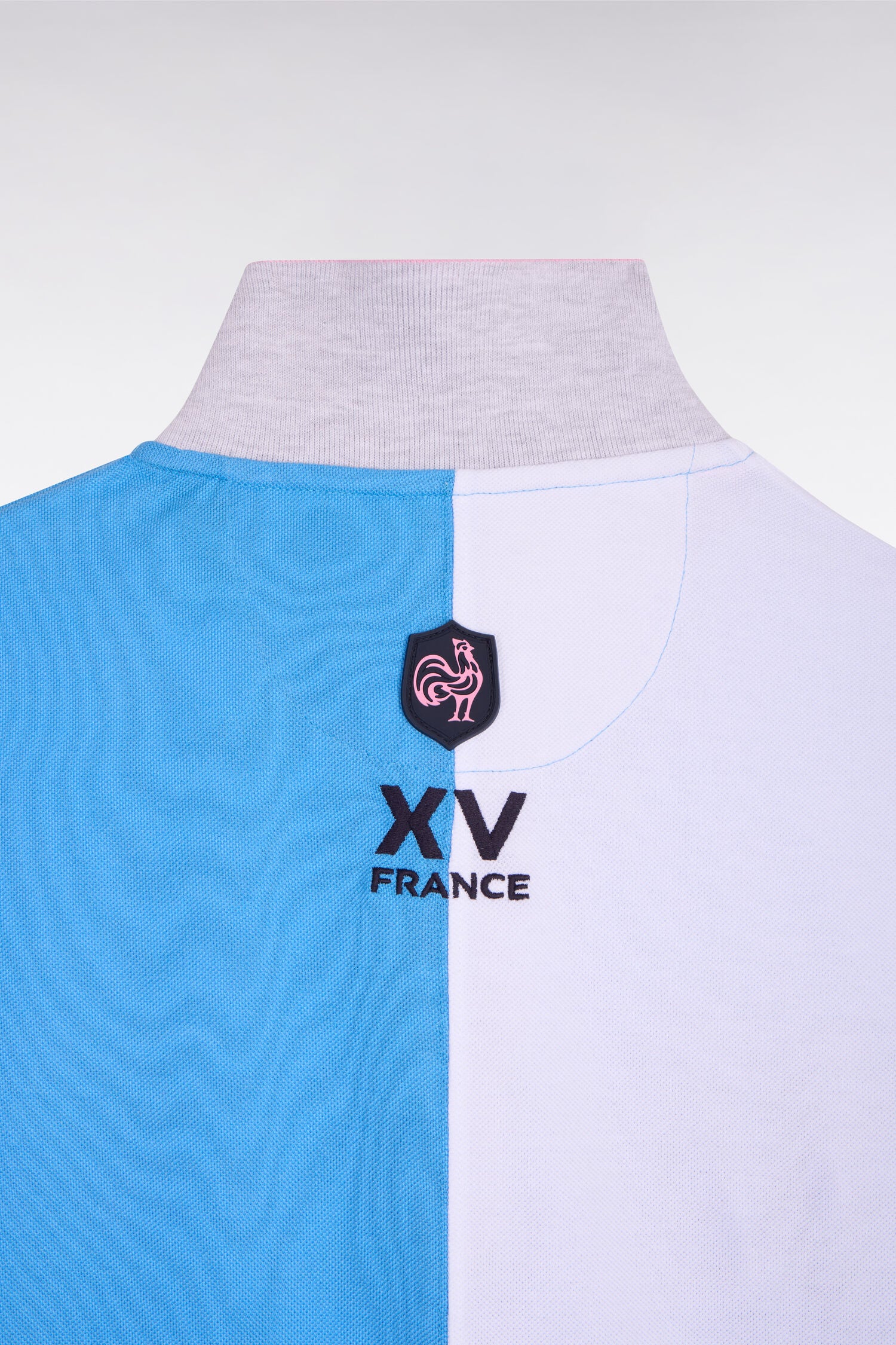 Polo à manches courtes XV de France en coton bleu à découpes verticales