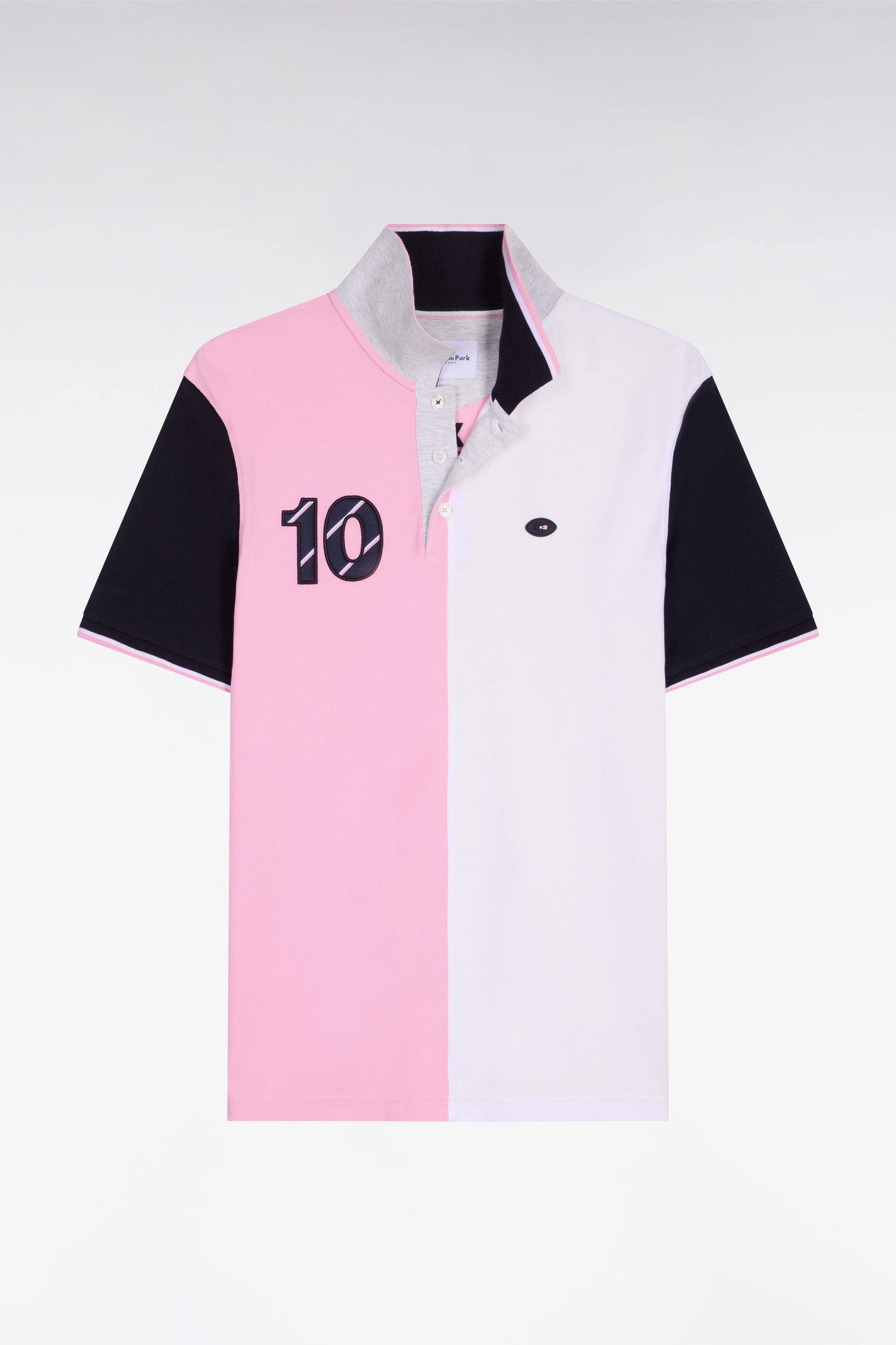 Polo à manches courtes XV de France en coton rose à découpes cadran