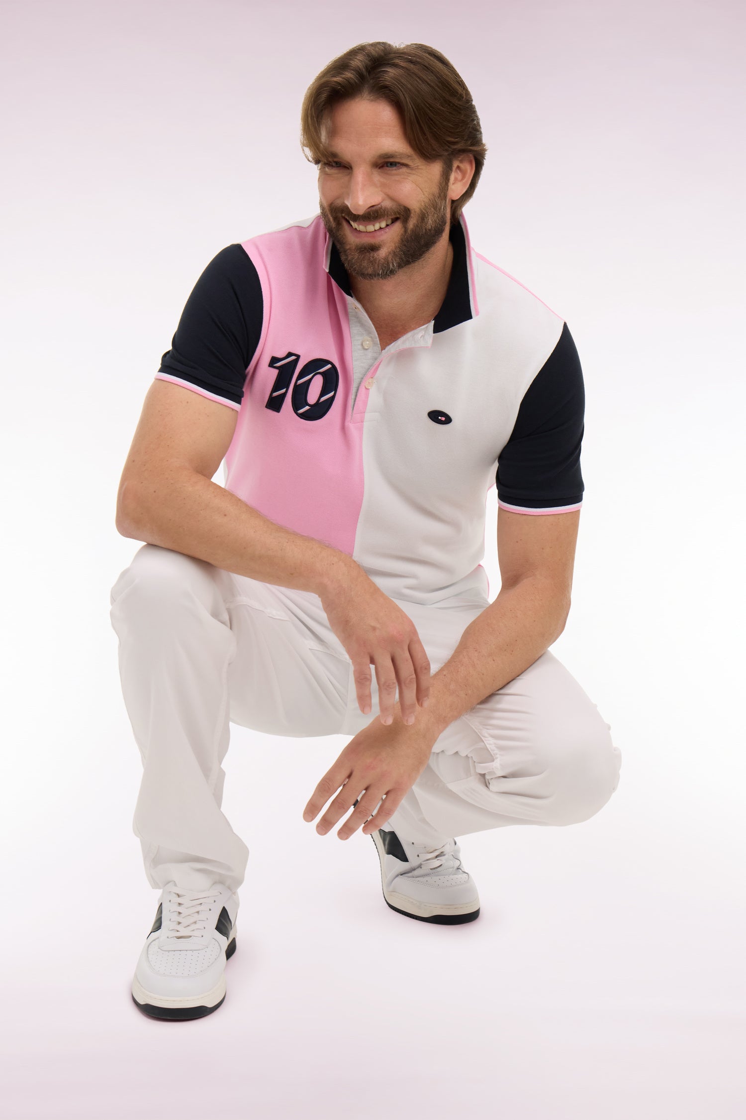 Kurzarm-Poloshirt XV de France aus Baumwolle rosa mit Einsätze Zifferblatt