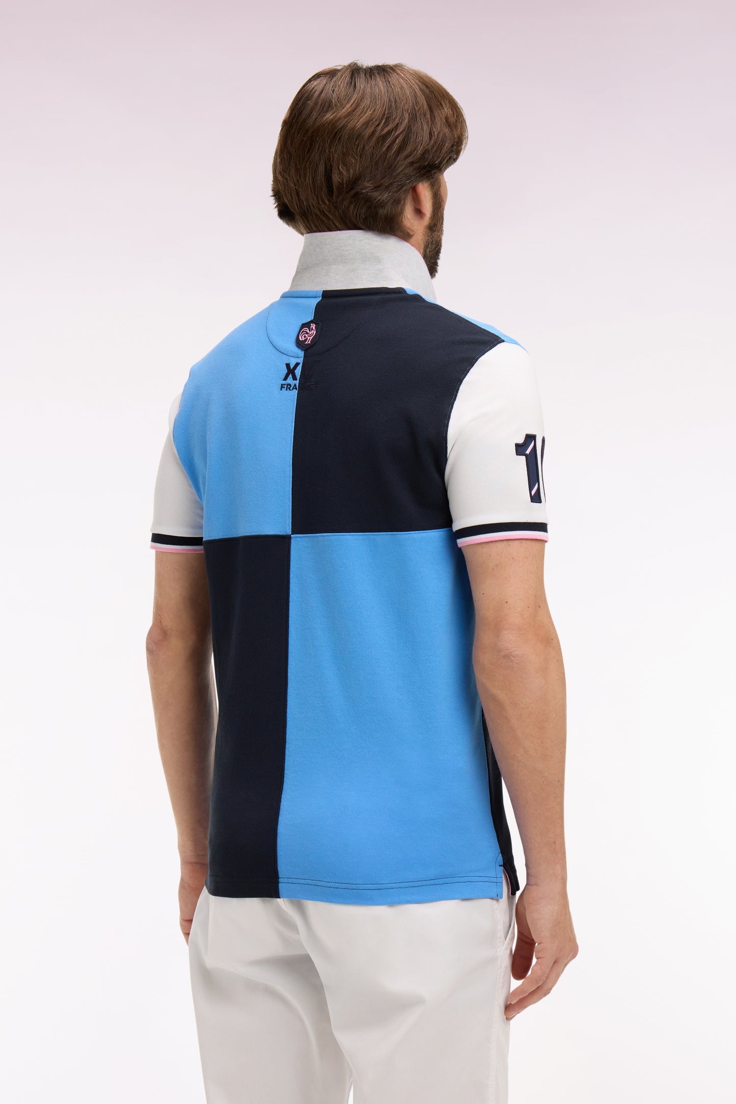 Polo à manches courtes XV de France en coton bleu à découpes cadran