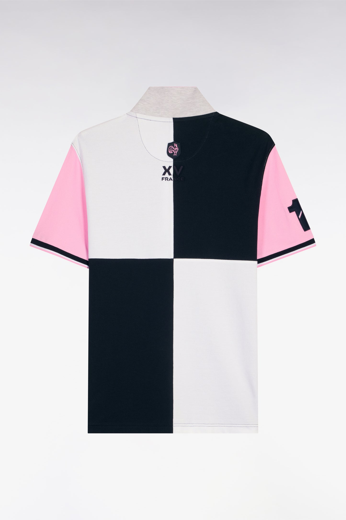 Polo à manches courtes XV de France en coton rose à découpes cadran