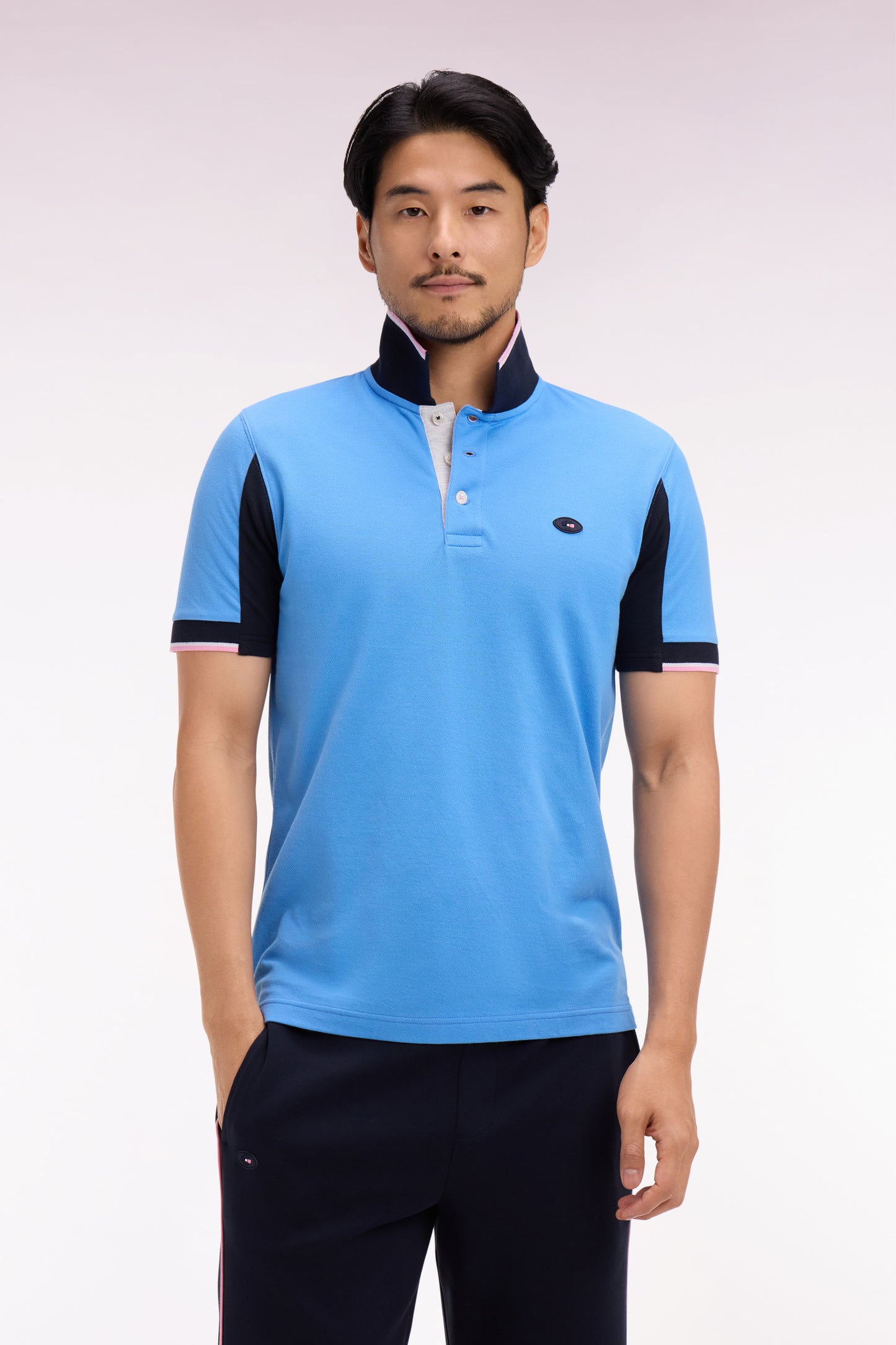 Polo à manches courtes XV de France en piqué coton bleu à découpes de manches