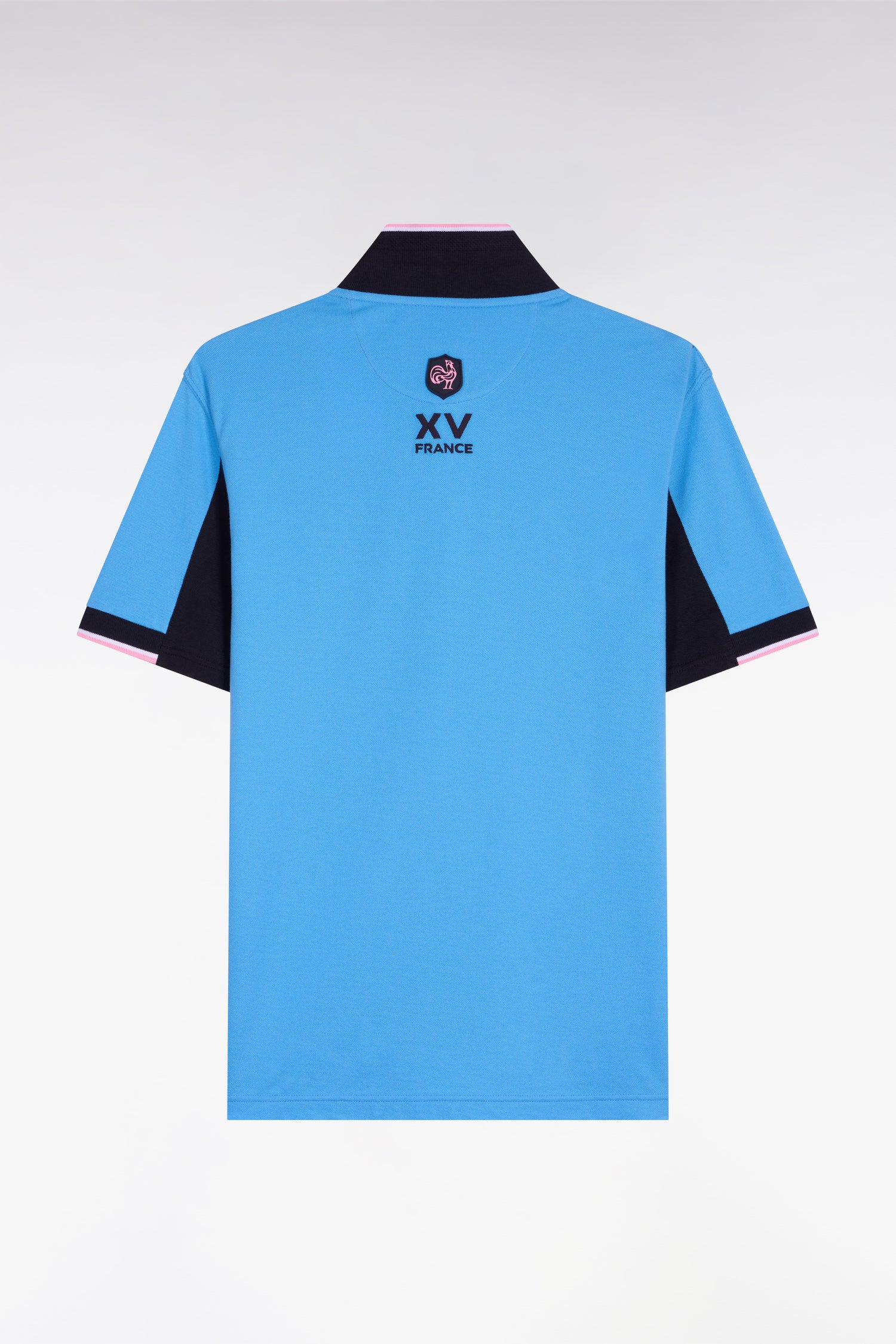 Polo à manches courtes XV de France en piqué coton bleu à découpes de manches