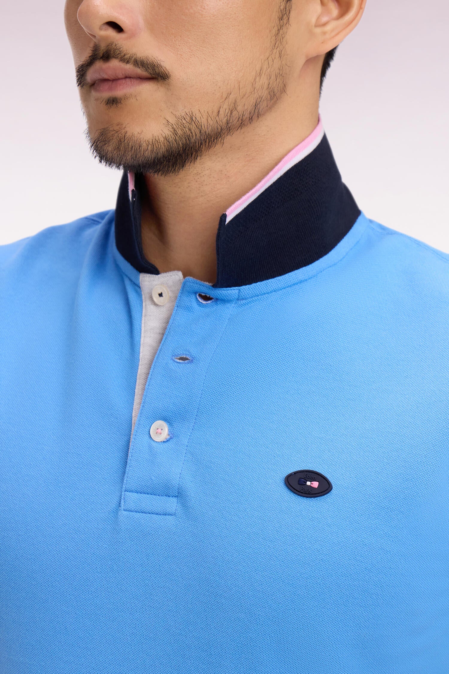 Polo à manches courtes XV de France en piqué coton bleu à découpes de manches