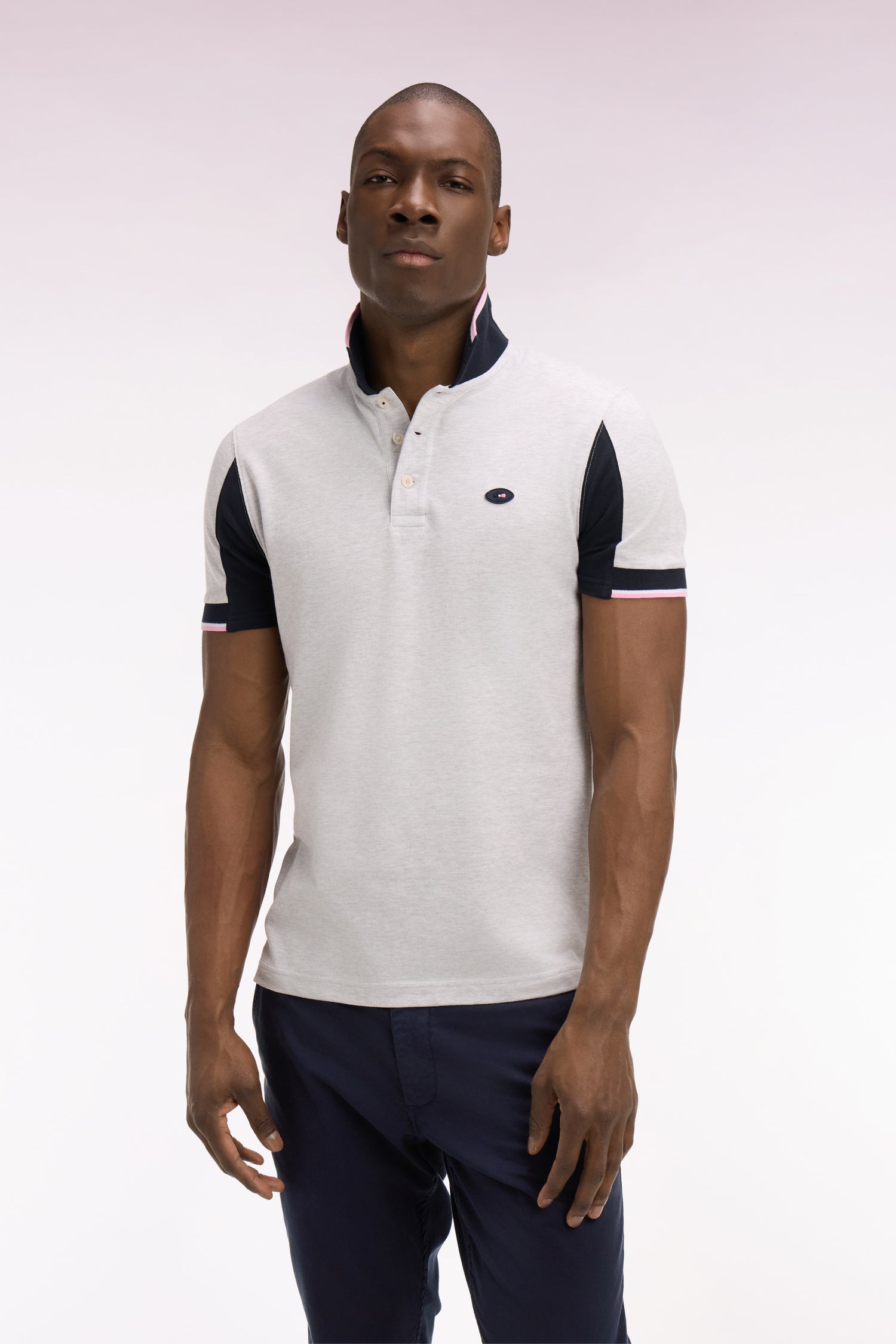 Polo à manches courtes XV de France en piqué coton gris clair à découpes de manches