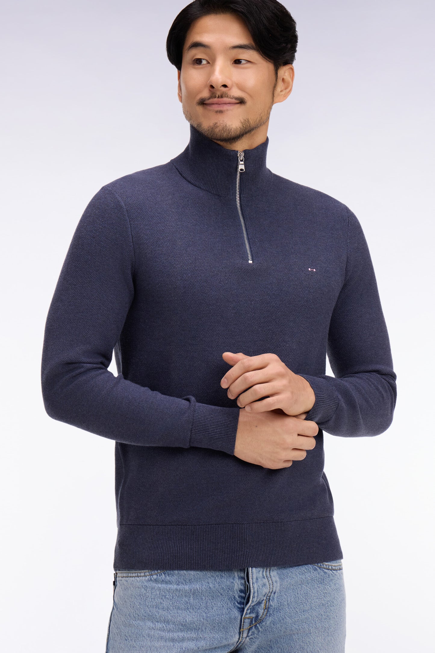Pull col camionneur en coton bleu foncé