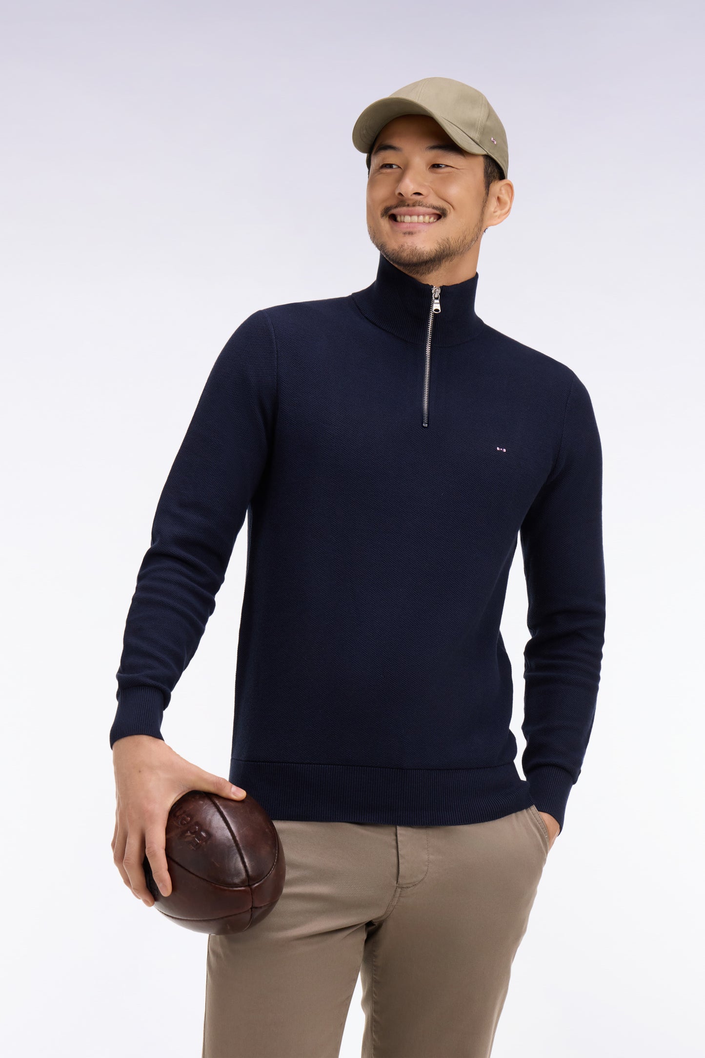 Navy cotton trucker neck sweater