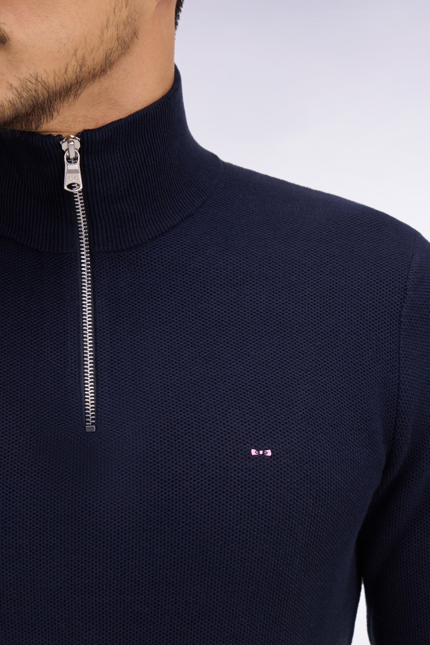 Navy cotton trucker neck sweater