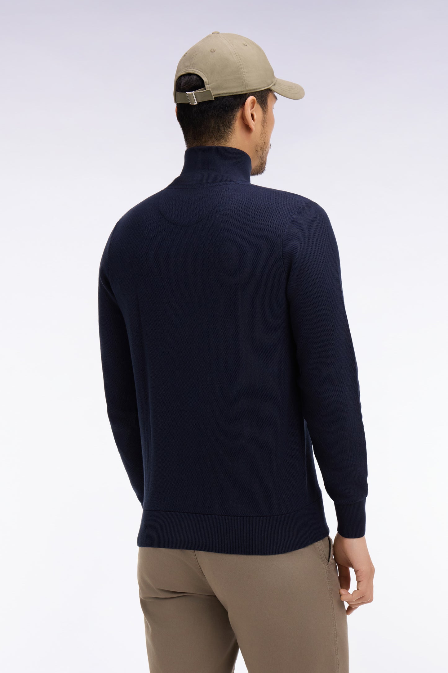 Navy cotton trucker neck sweater