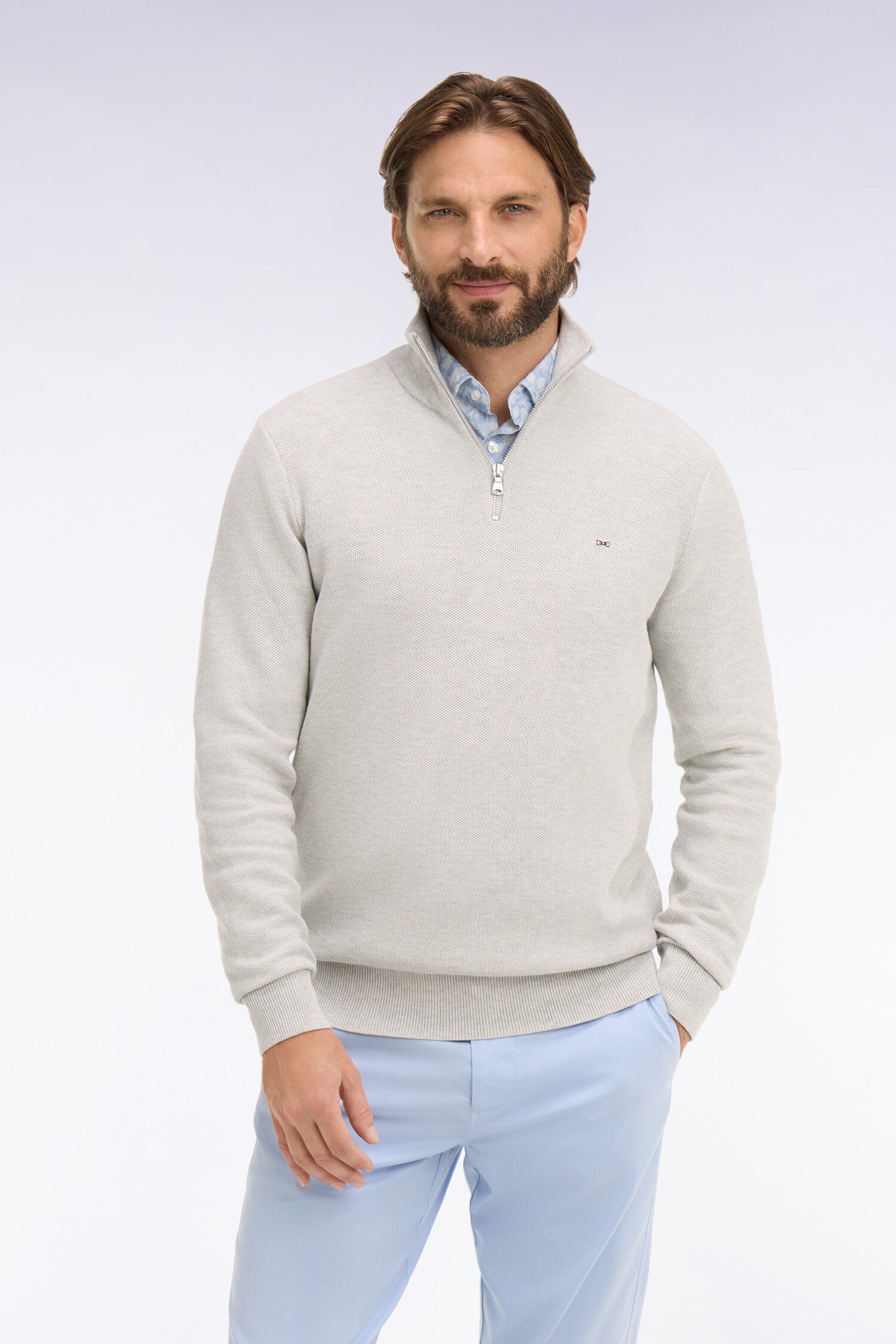 Pull col camionneur en coton gris clair