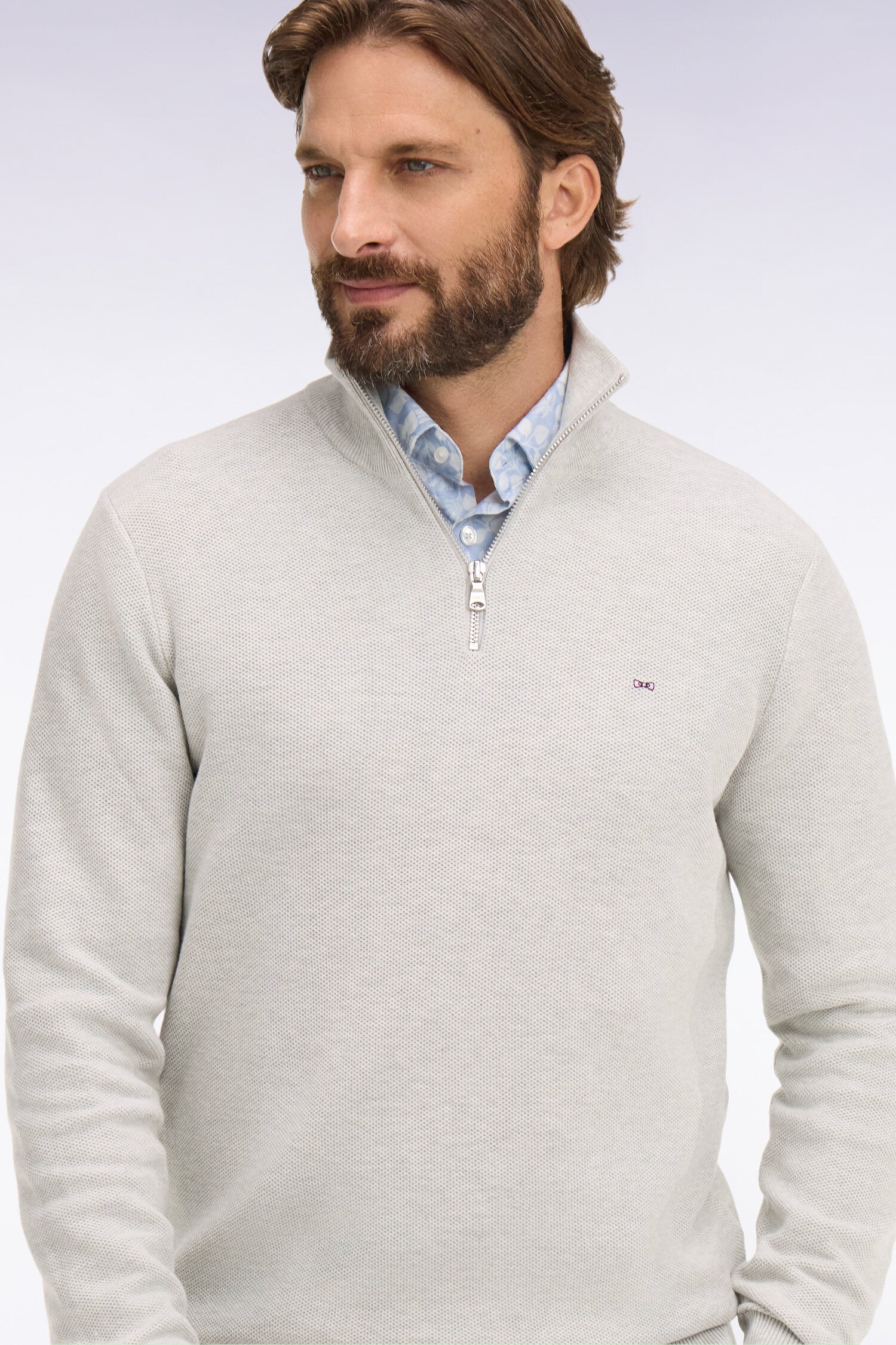 Pull col camionneur en coton gris clair