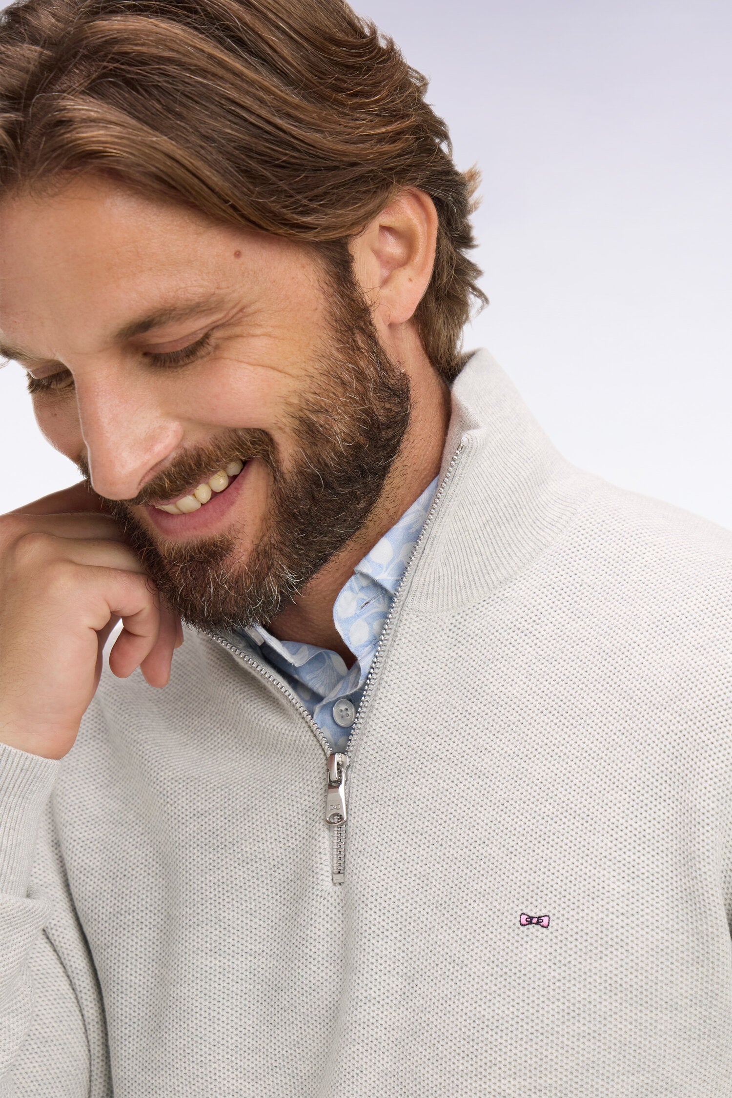 Pull col camionneur en coton gris clair